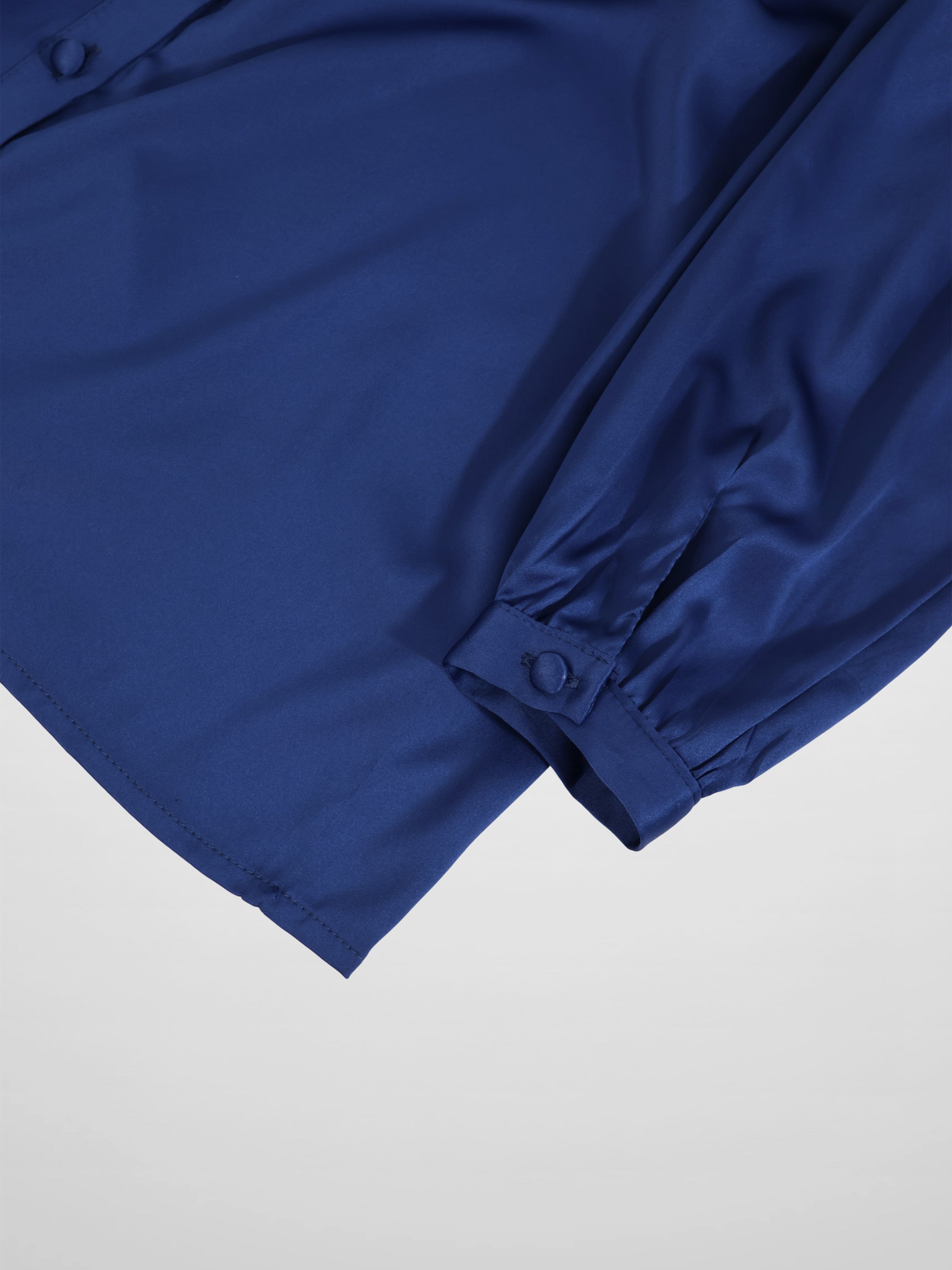 Faux Satin Micro Stitch Blouse-Navy