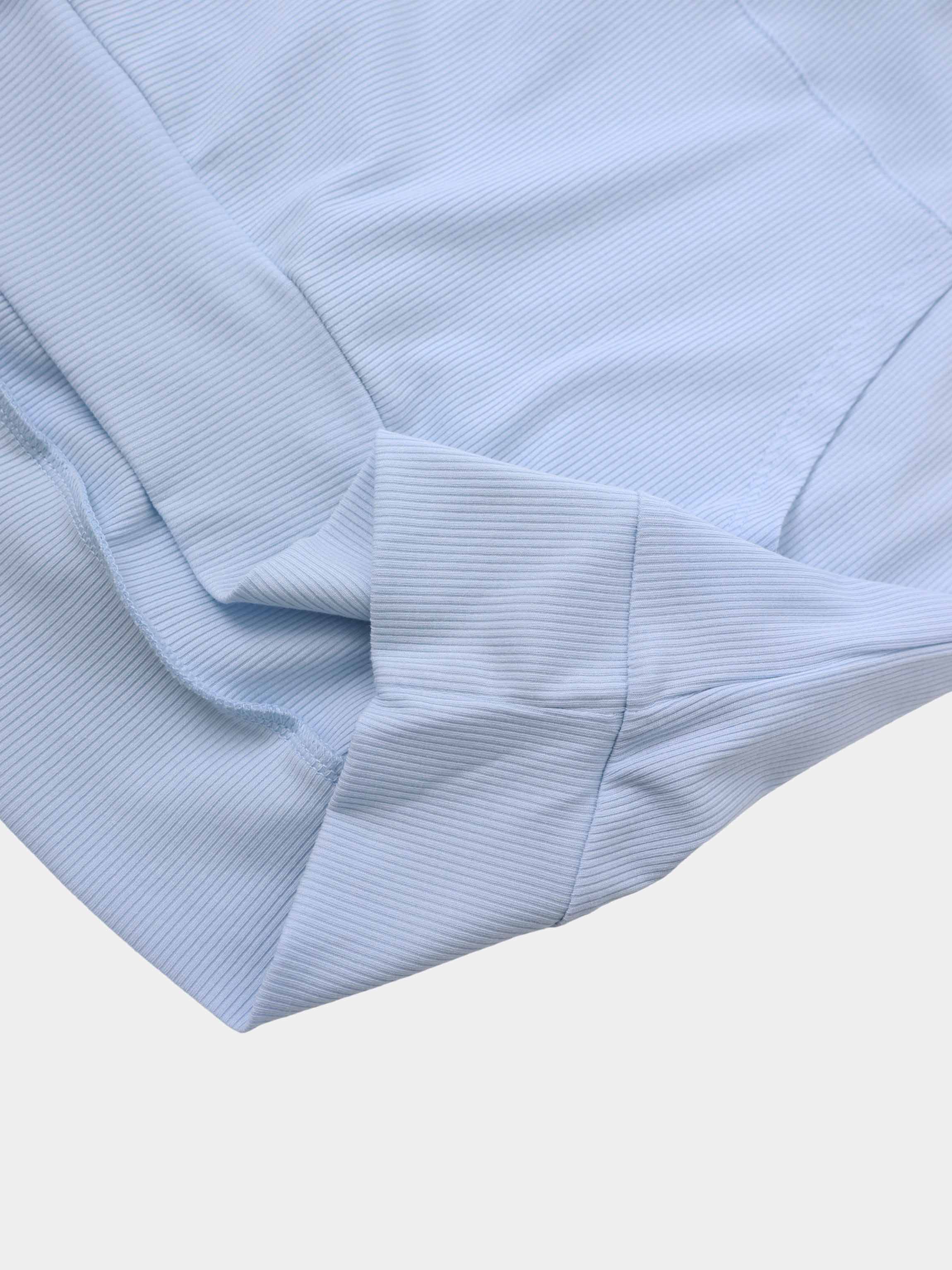 Ribbed Half Zip Hoodie Tee-Baby Blue