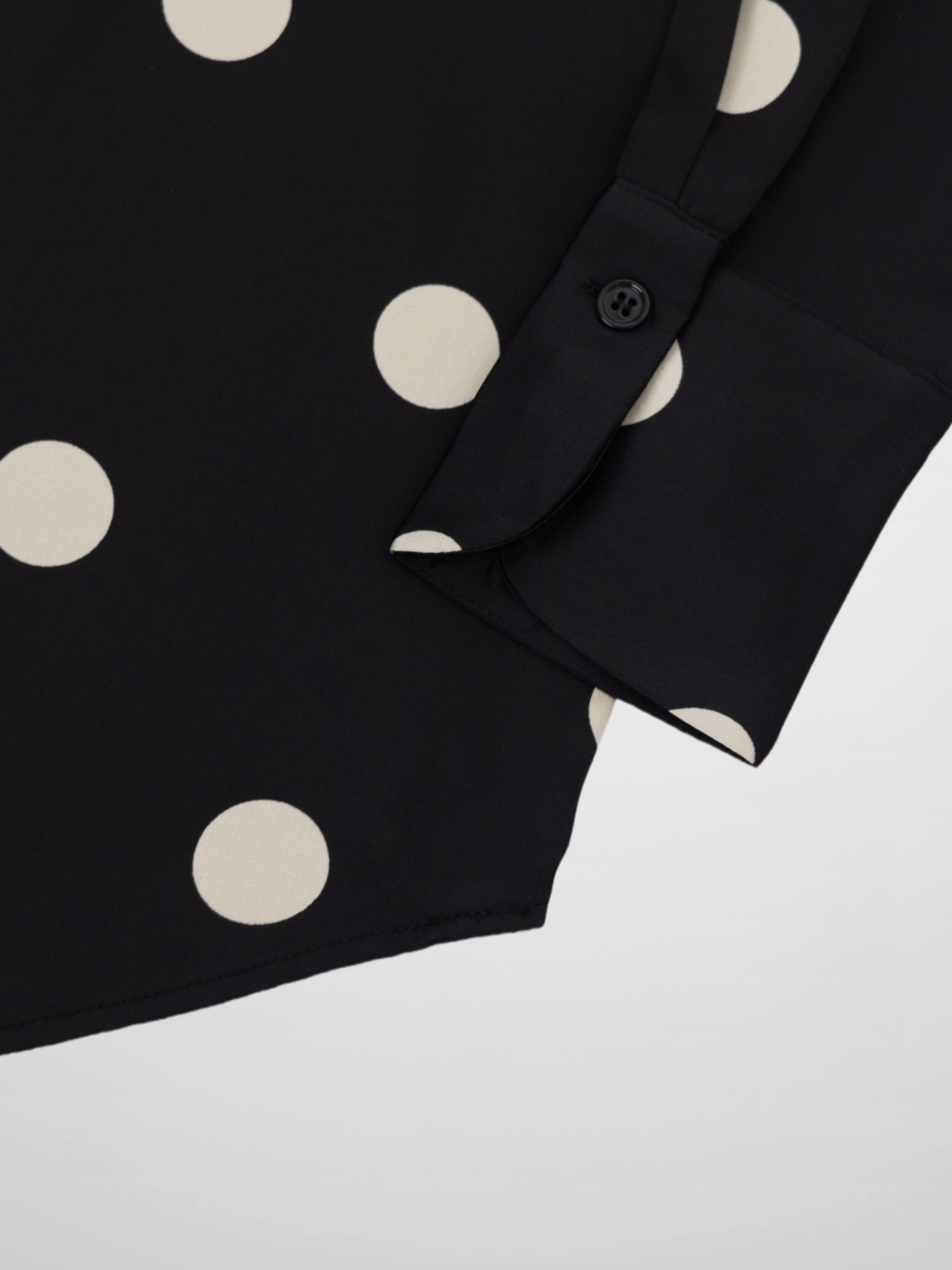 Oversized Satin Blouse-Black/Cream Polka Dot