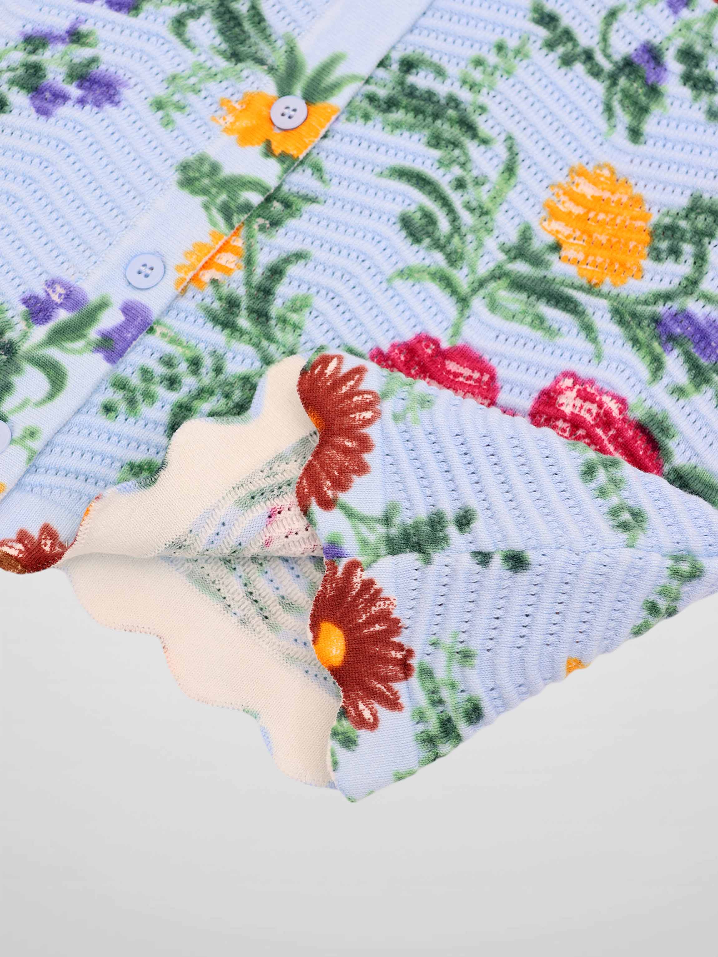 Printed Wave Cardigan-Light Blue Floral