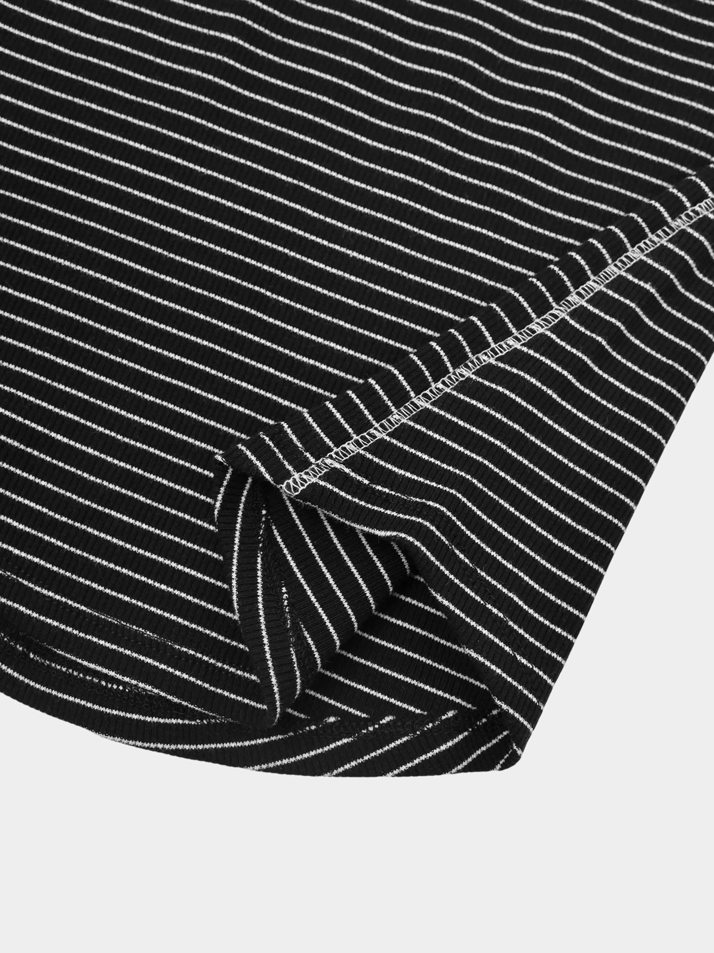 Striped Cross Stitch T-Shirt-Black