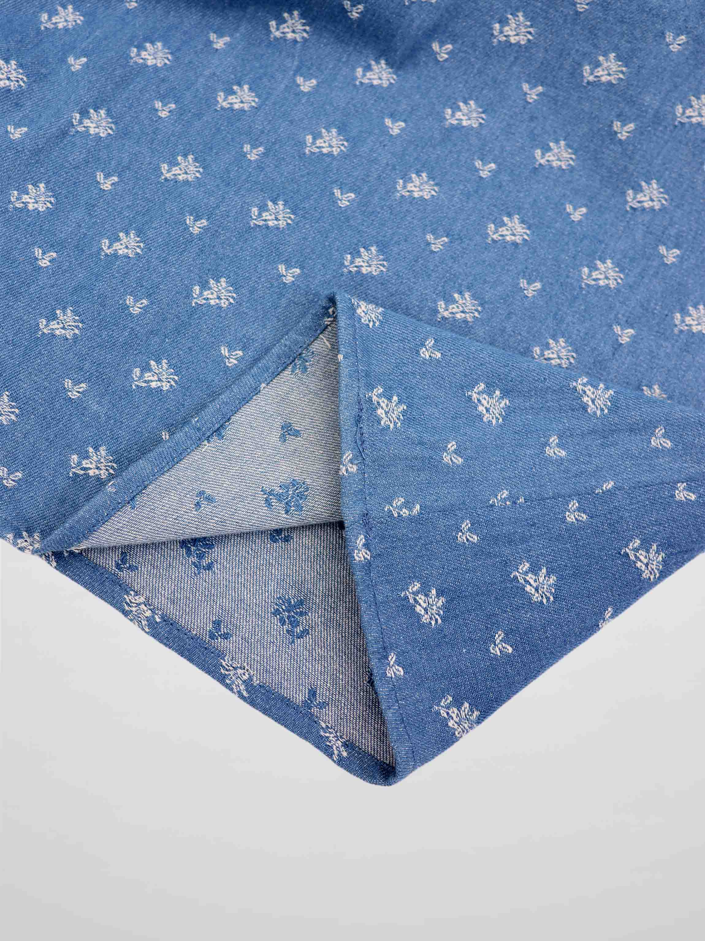 Mock Wrap Edged Detail Skirt-Blue Floral