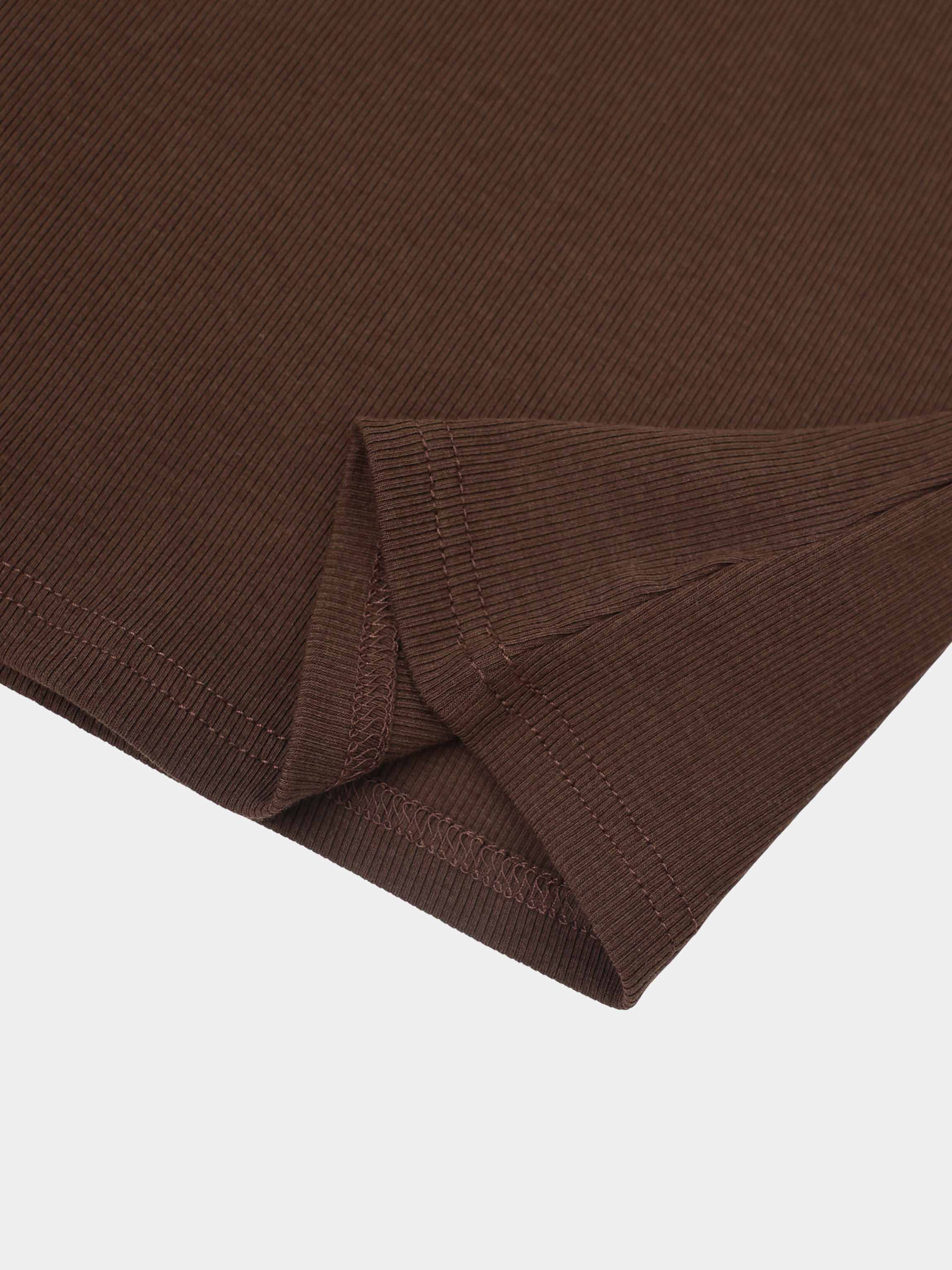 Soft Ribbed High V Tee-Chocolate Brown