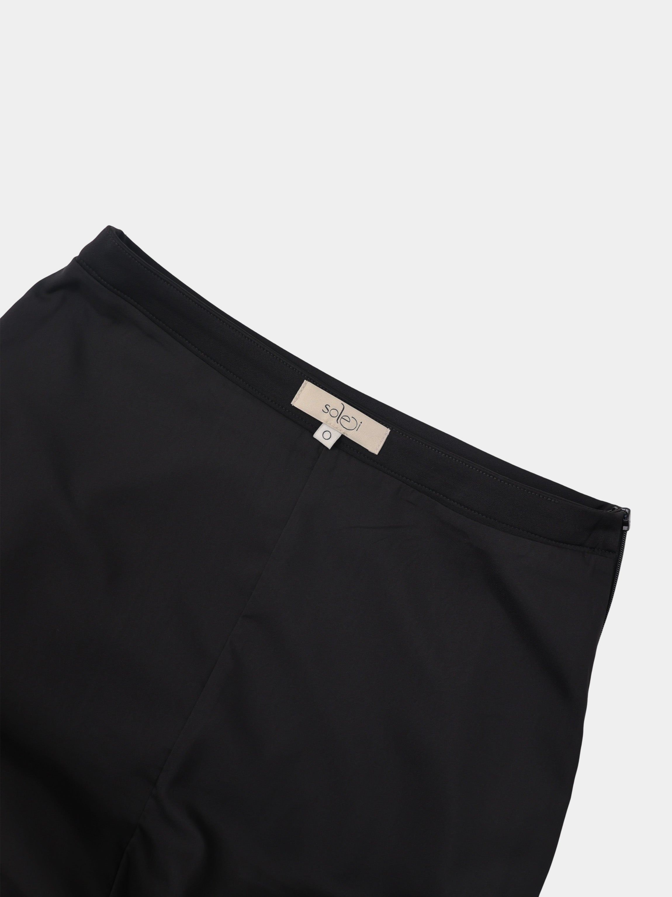 Curved Yoke Faux Satin Skirt - Black