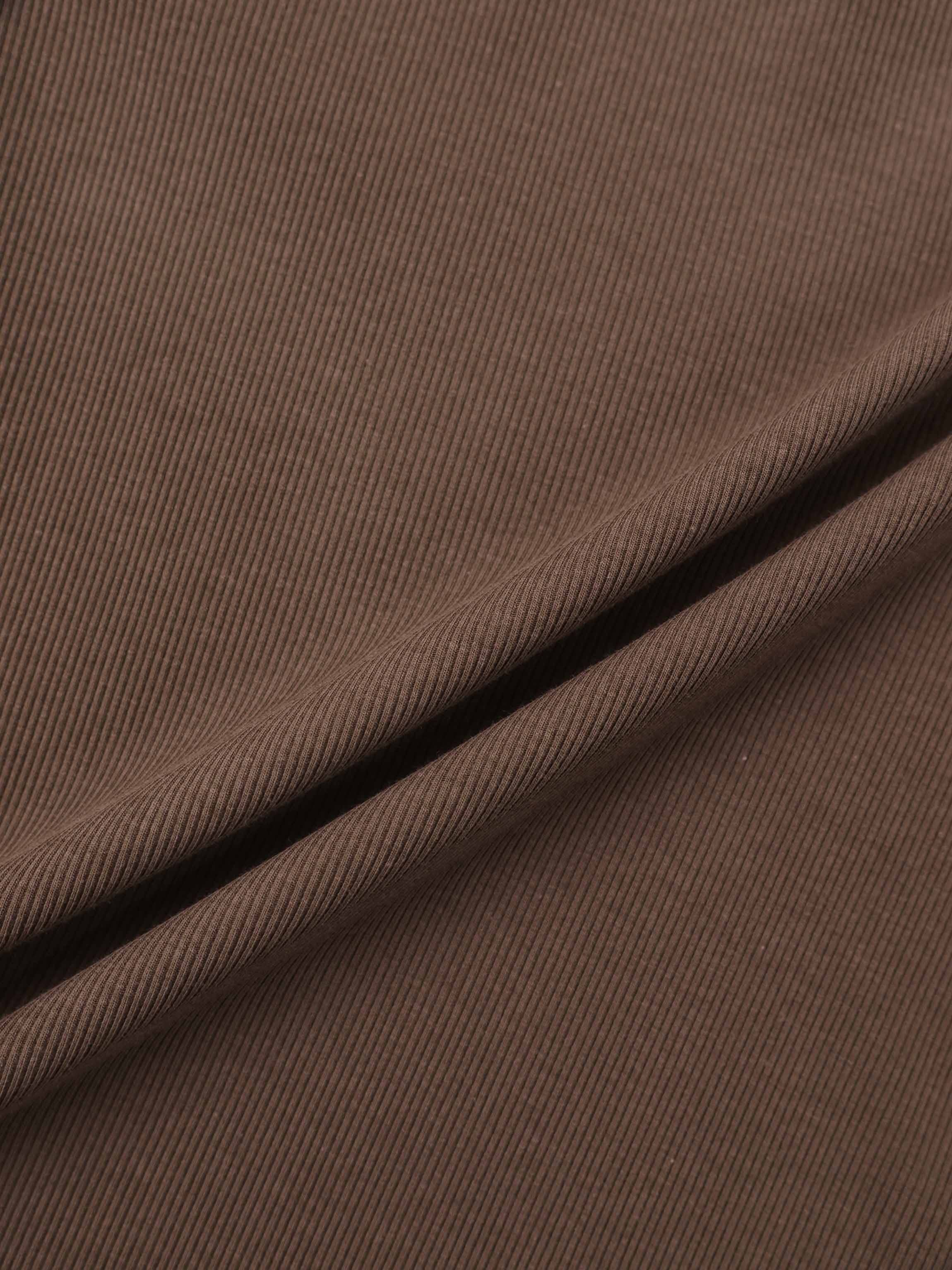 Rounded Hem Ribbed T-Shirt-Brown
