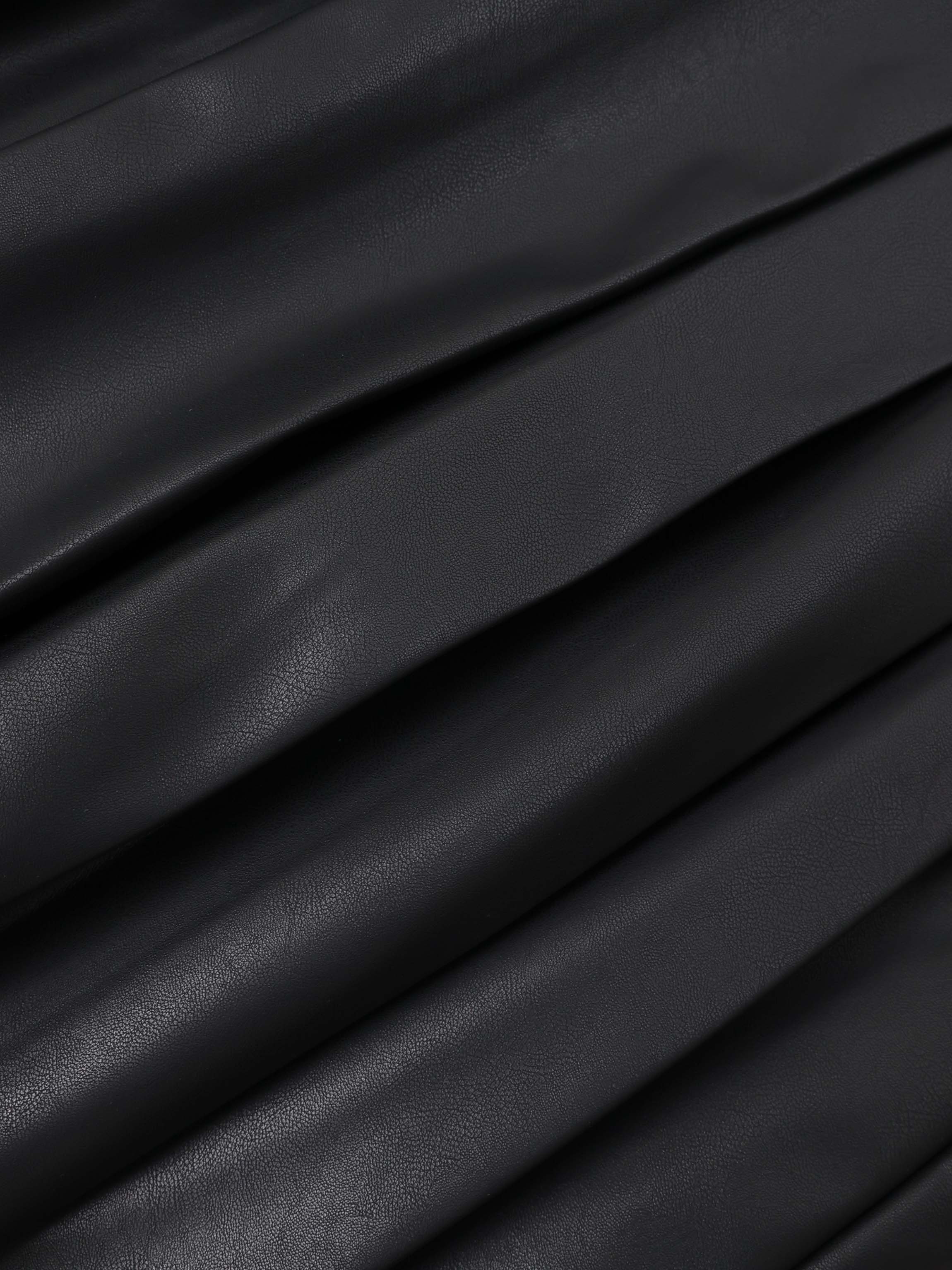 Yoke Faux Leather Pleat Skirt - Black