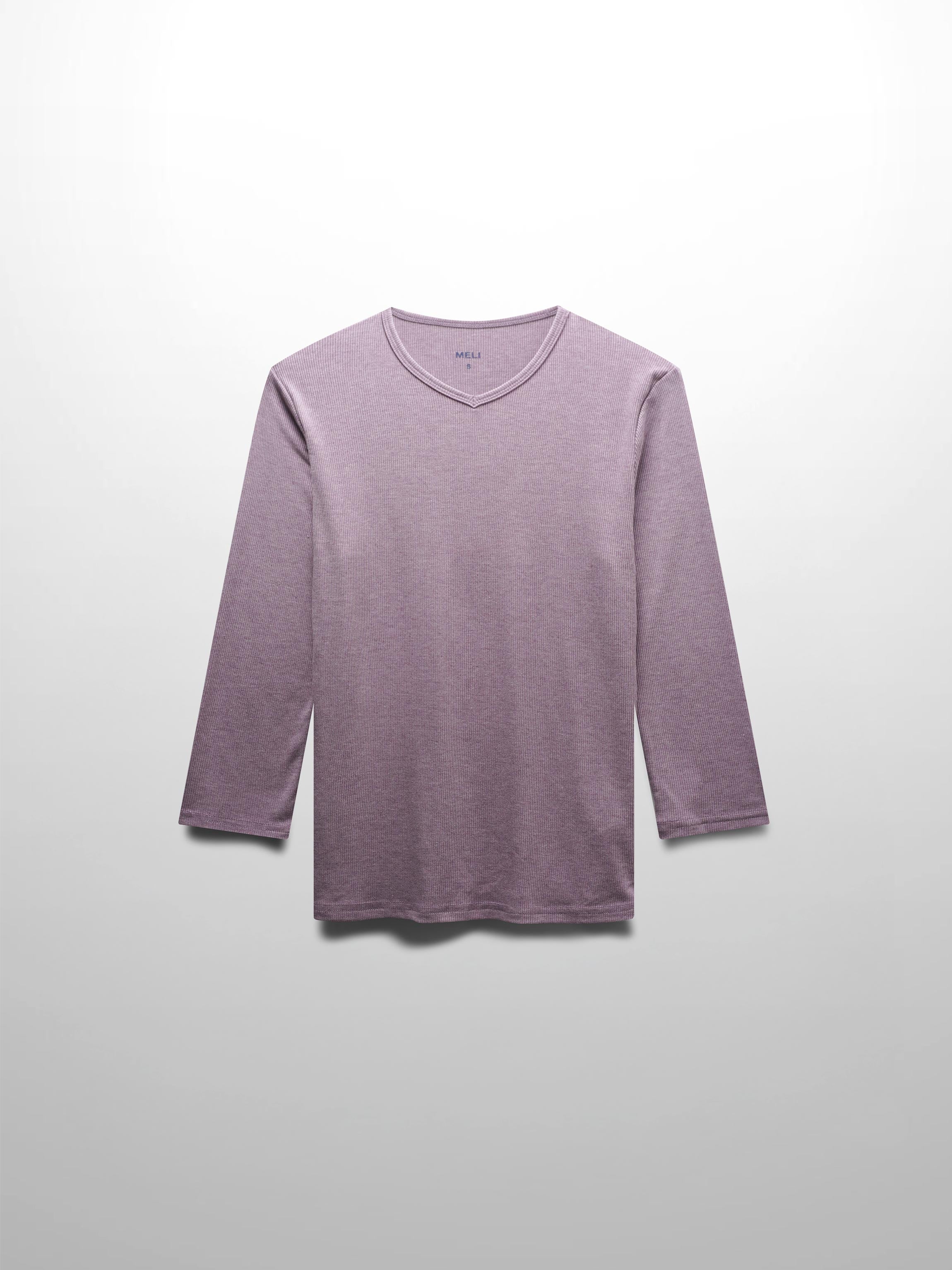 RIBBED HIGH V 3Q-LAVENDER HEATHER