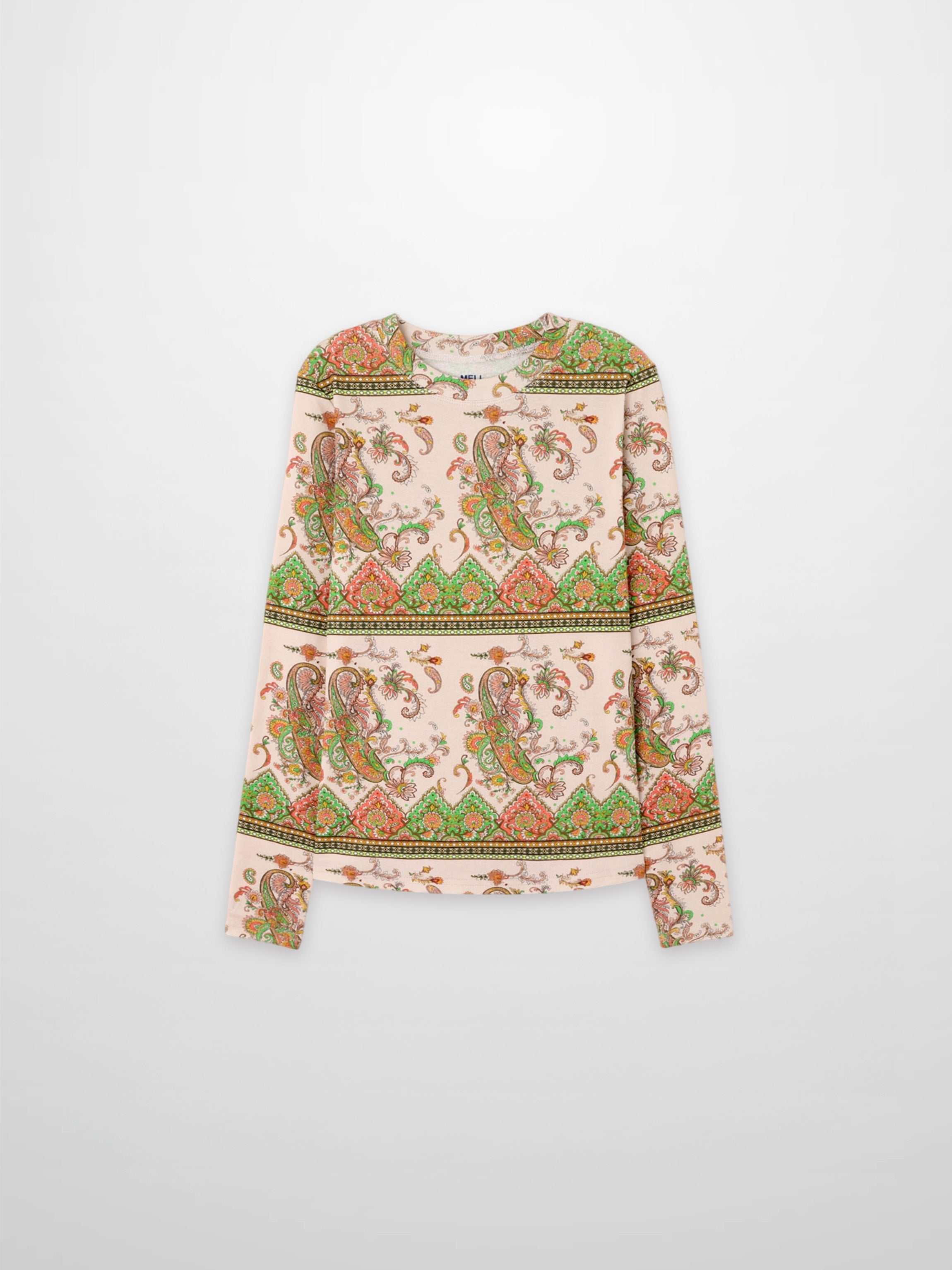 Basic Printed T-shirt-Pink Green Paisley