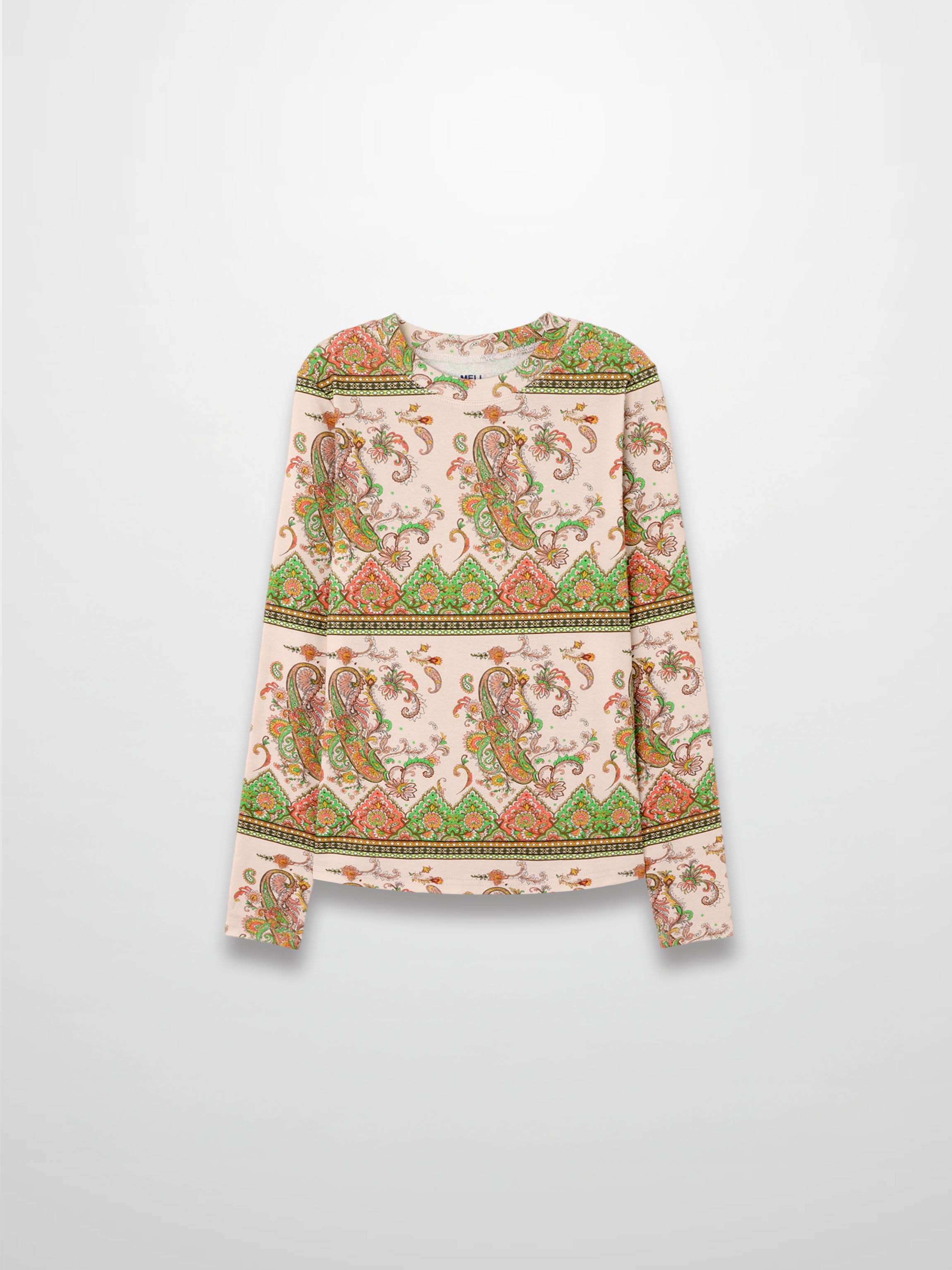 Basic Printed T-shirt-Pink Green Paisley