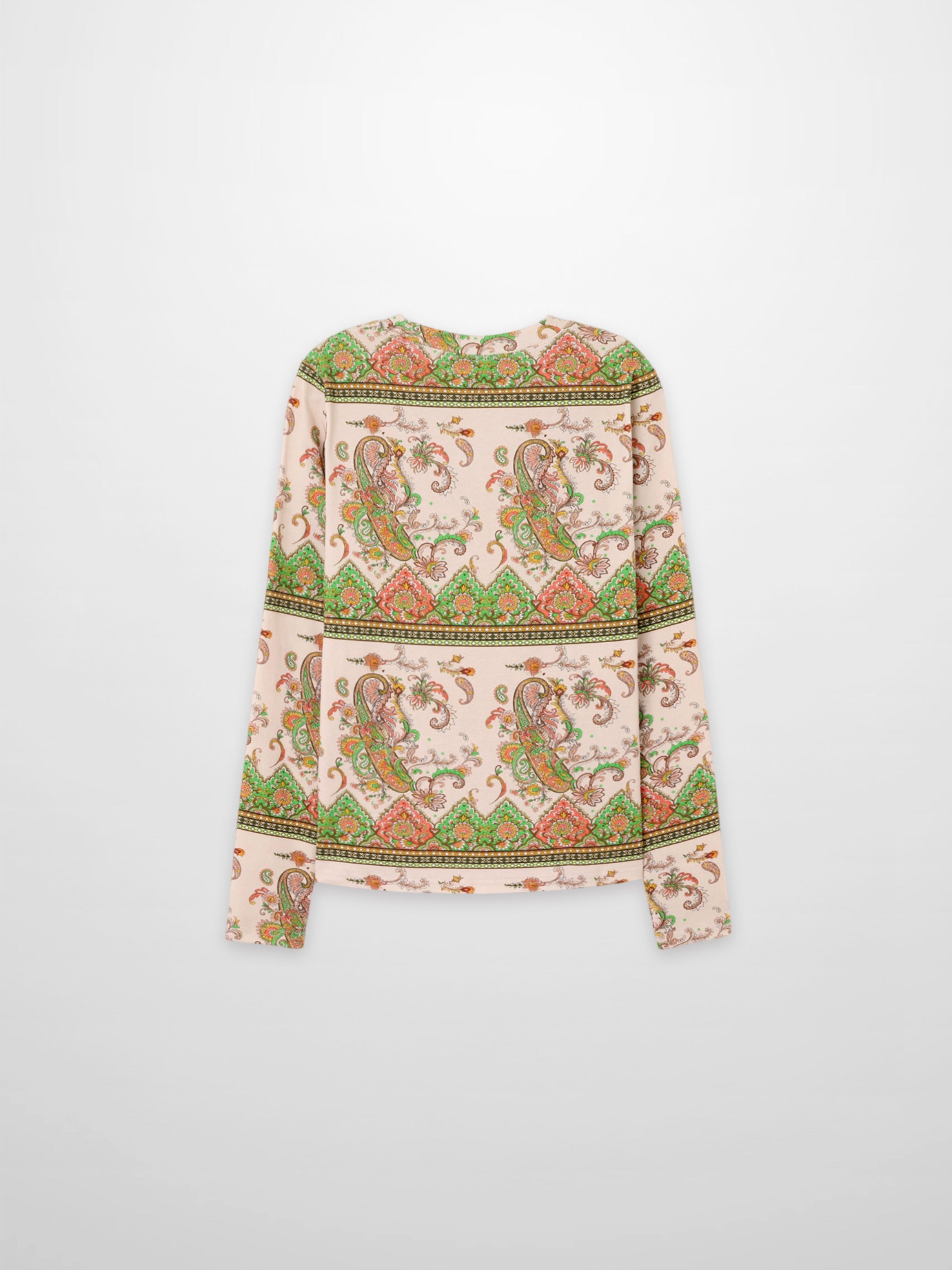 Basic Printed T-shirt-Pink Green Paisley