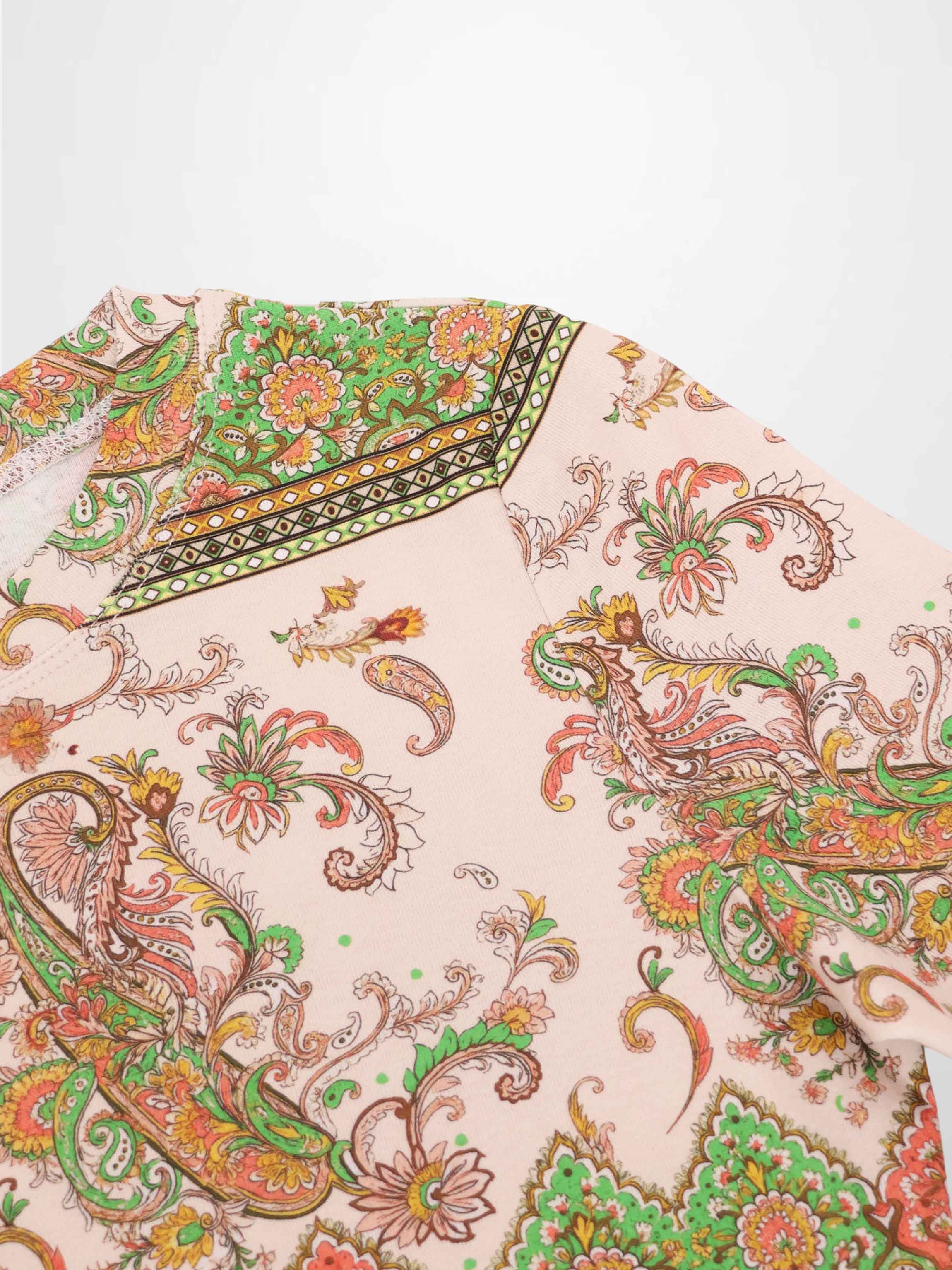 Basic Printed T-shirt-Pink Green Paisley