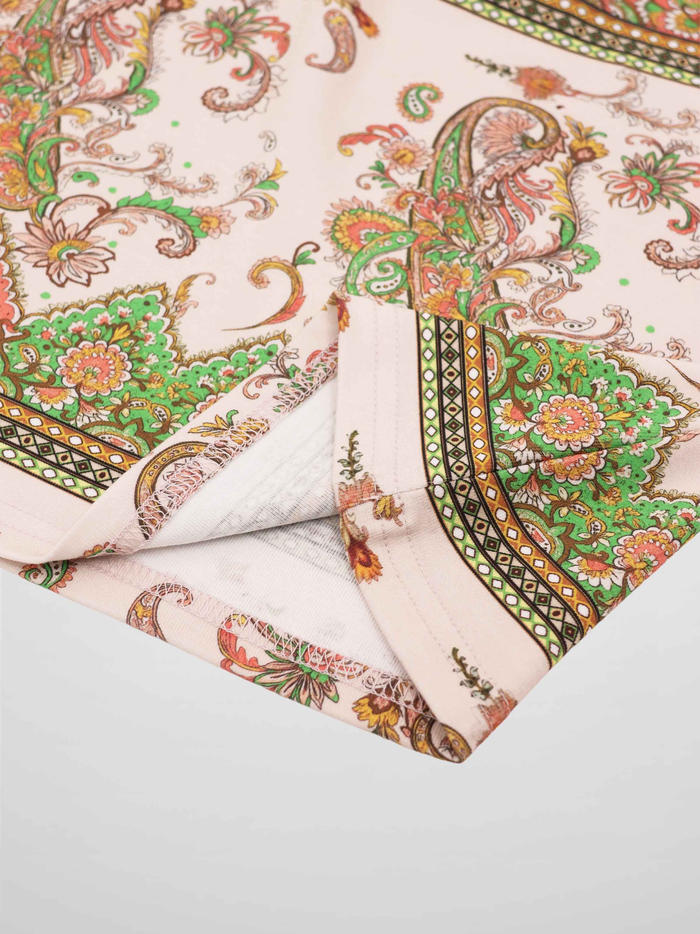 Basic Printed T-shirt-Pink Green Paisley