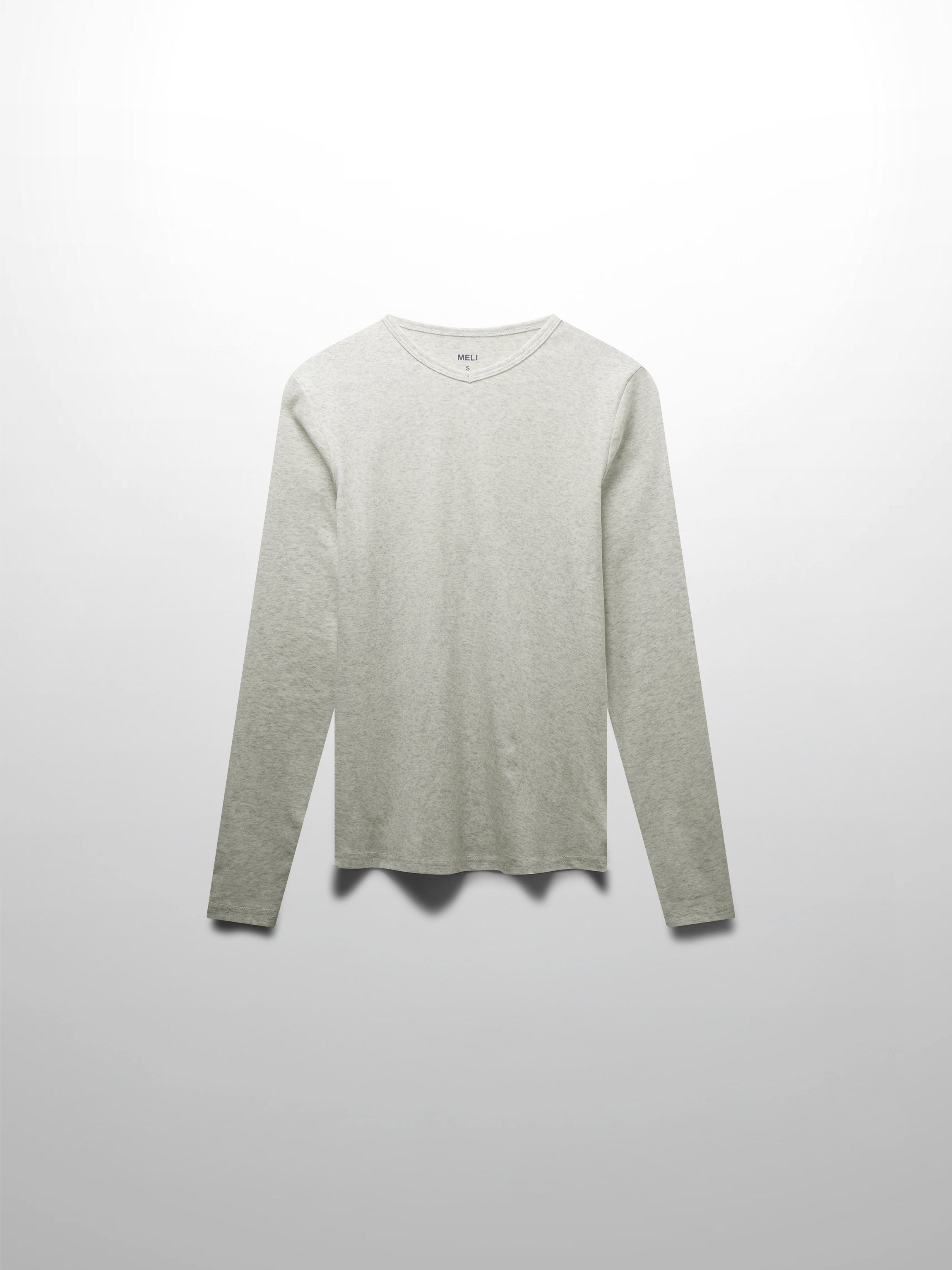 Basic High V Tee Long Sleeve-Heathered Grey