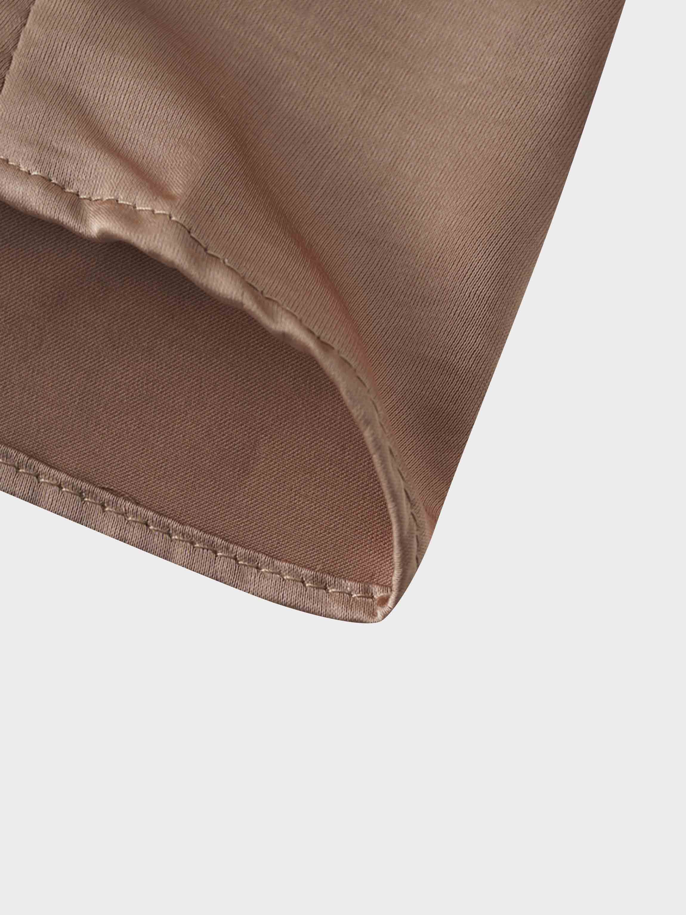 High/Low Faux Satin Crossover Top-Taupe