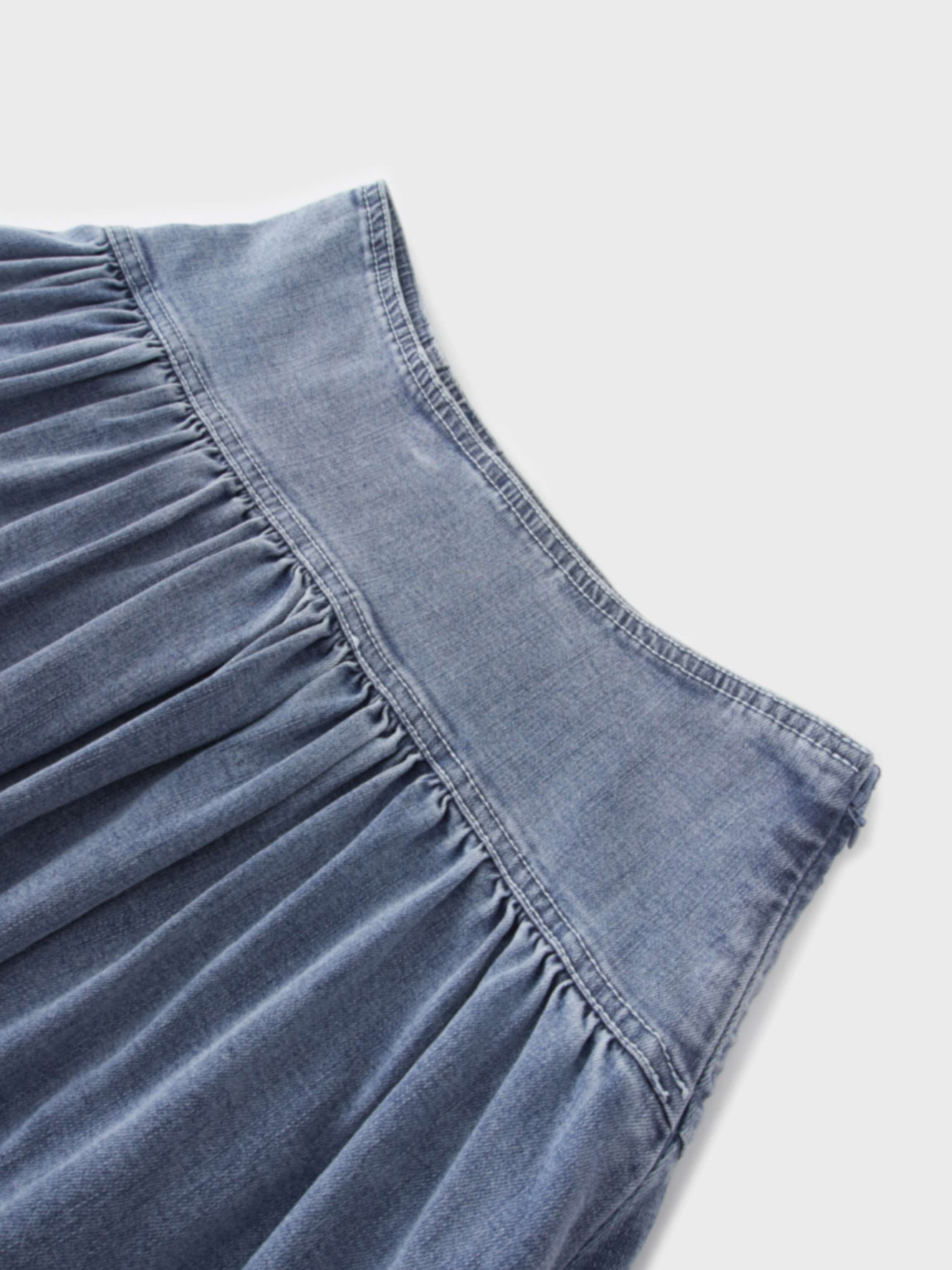 Washed Curved Yoke Denim Skirt-Light Blue