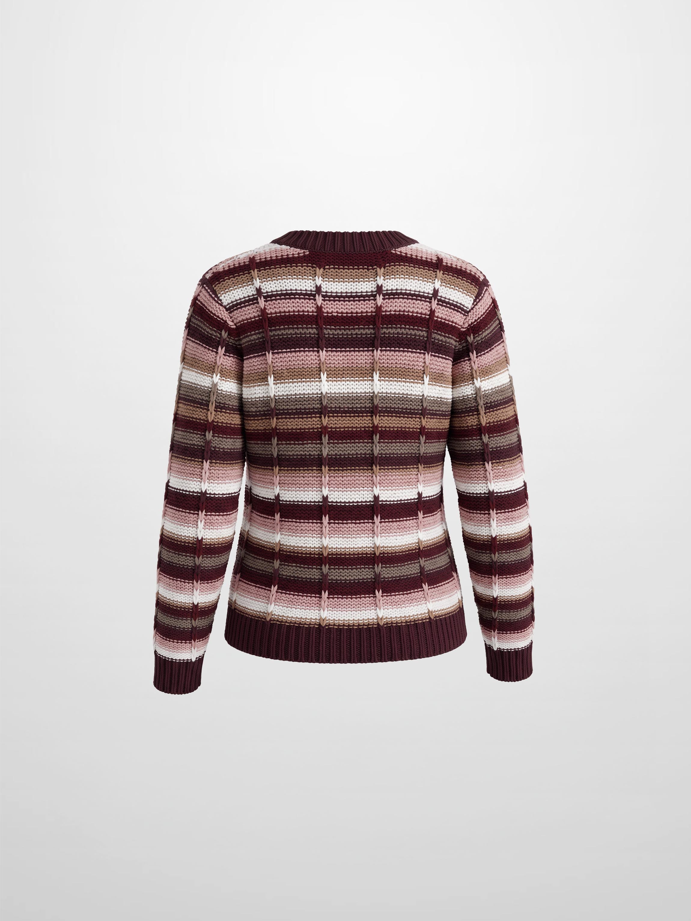 Overstitch Detail Striped Sweater - Burgundy Stripe