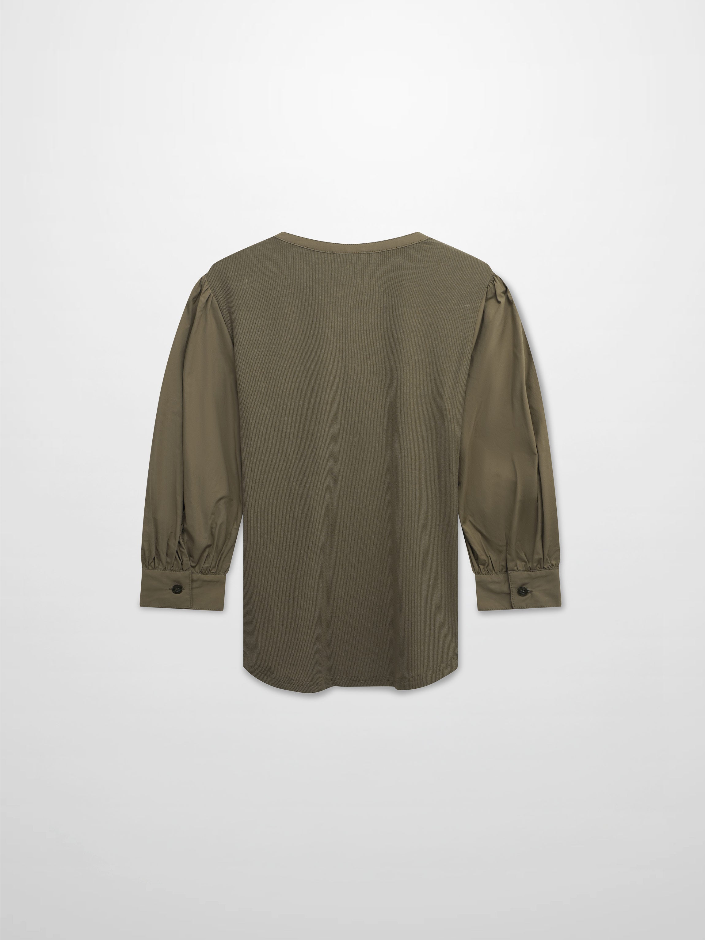 Puff Sleeve Ribbed T-Shirt-Olive
