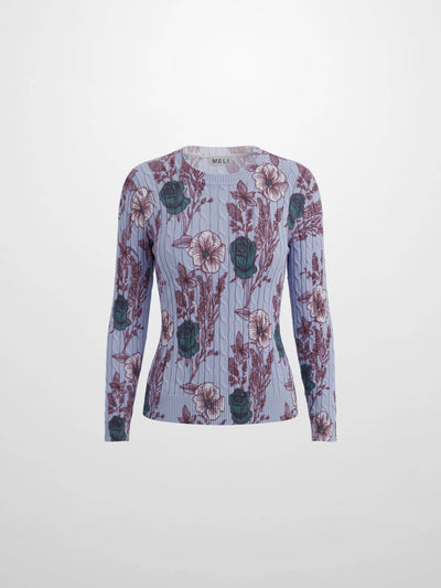 Floral Cable Printed Sweater - Lavender Floral