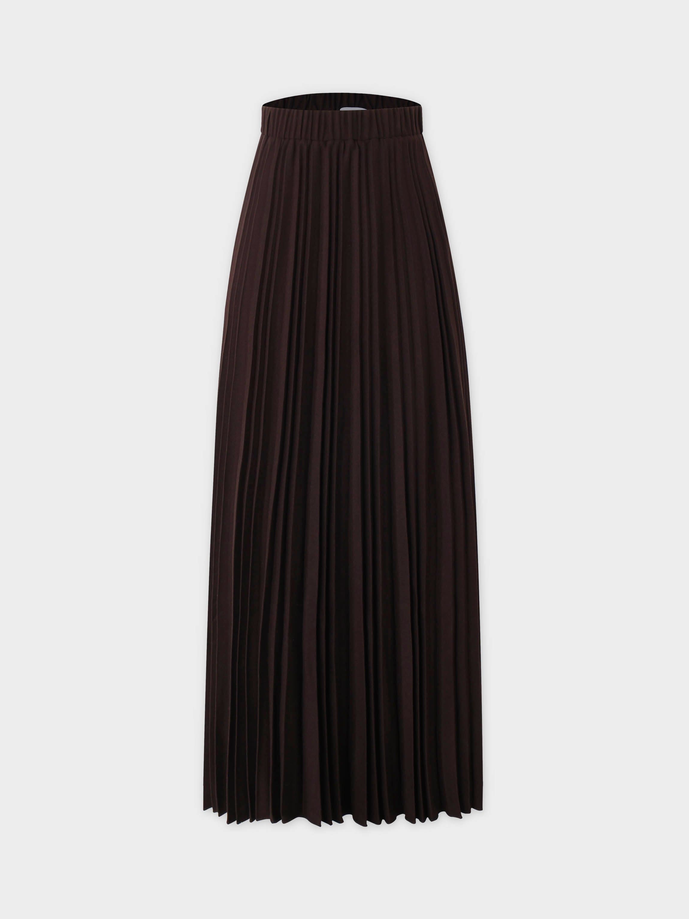 Wool Blend Pleated Skirt-Dark Brown