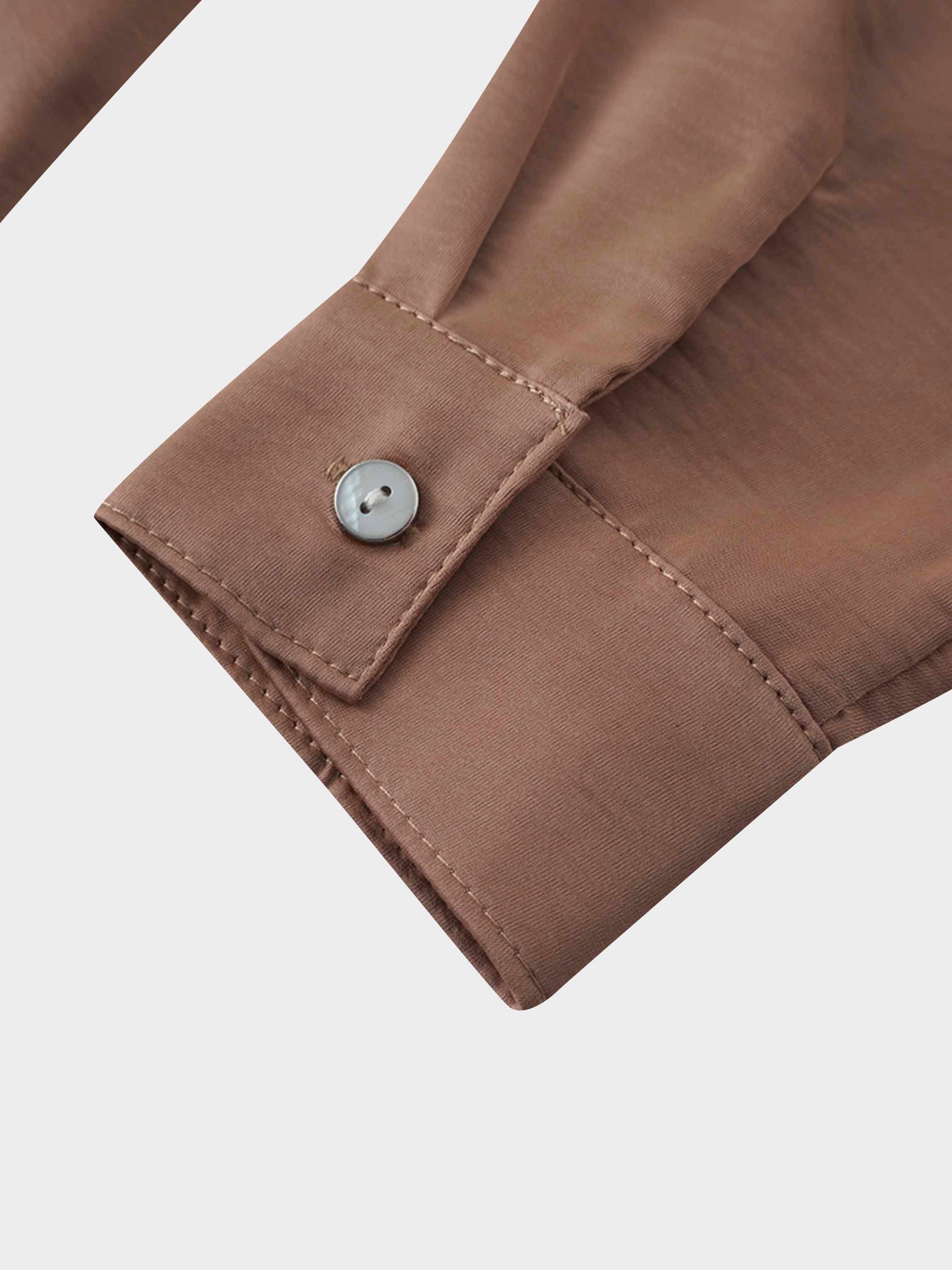 High/Low Faux Satin Crossover Top-Taupe