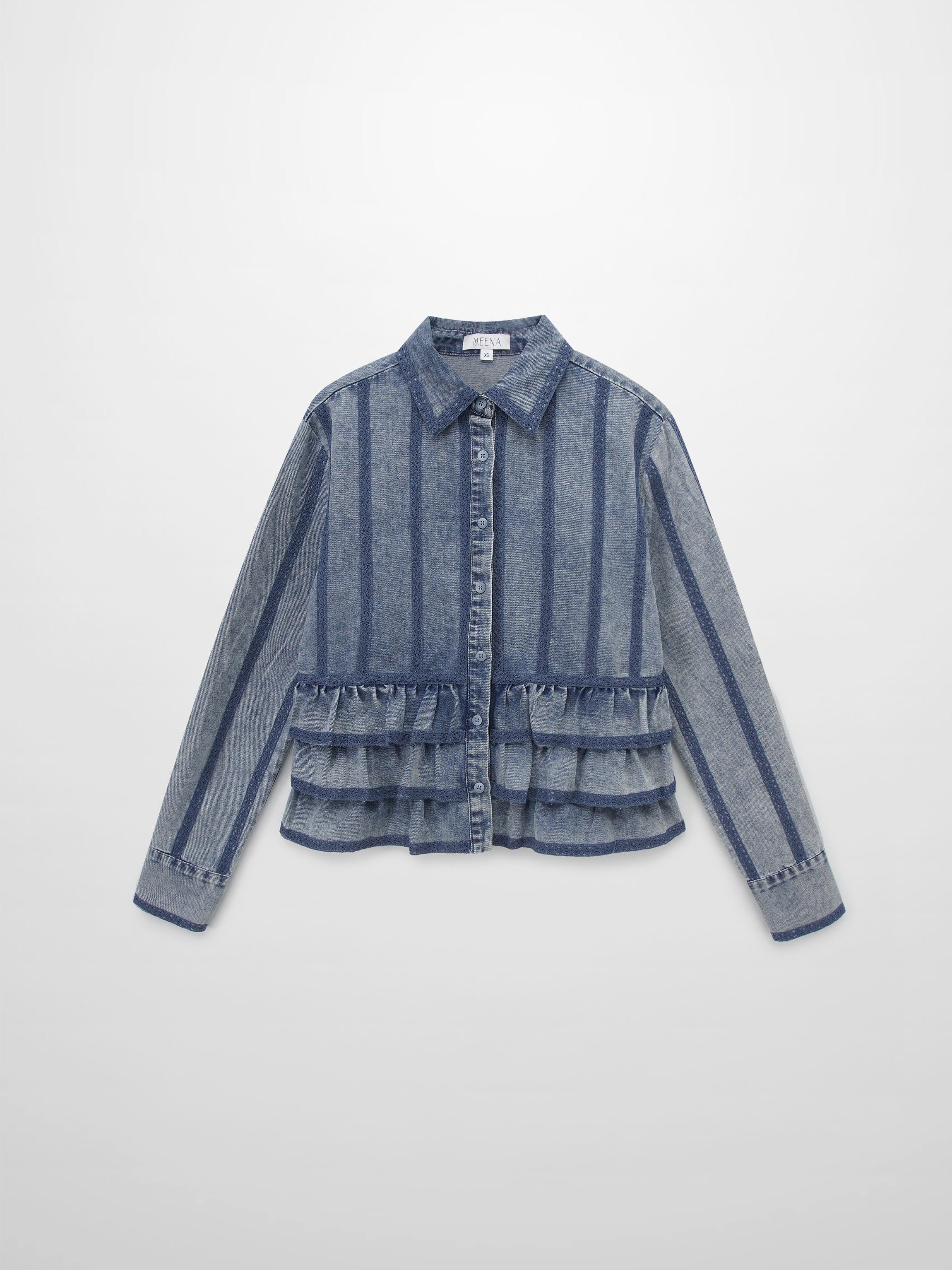 Ruffle Layer Jacket-Washed Denim