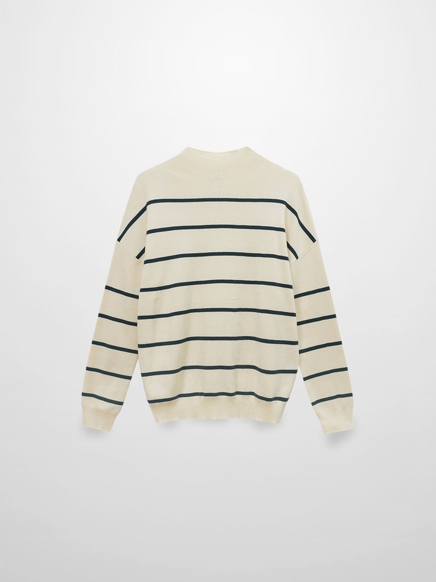 Mock Neck Thin Knit Sweater-Cream/Green