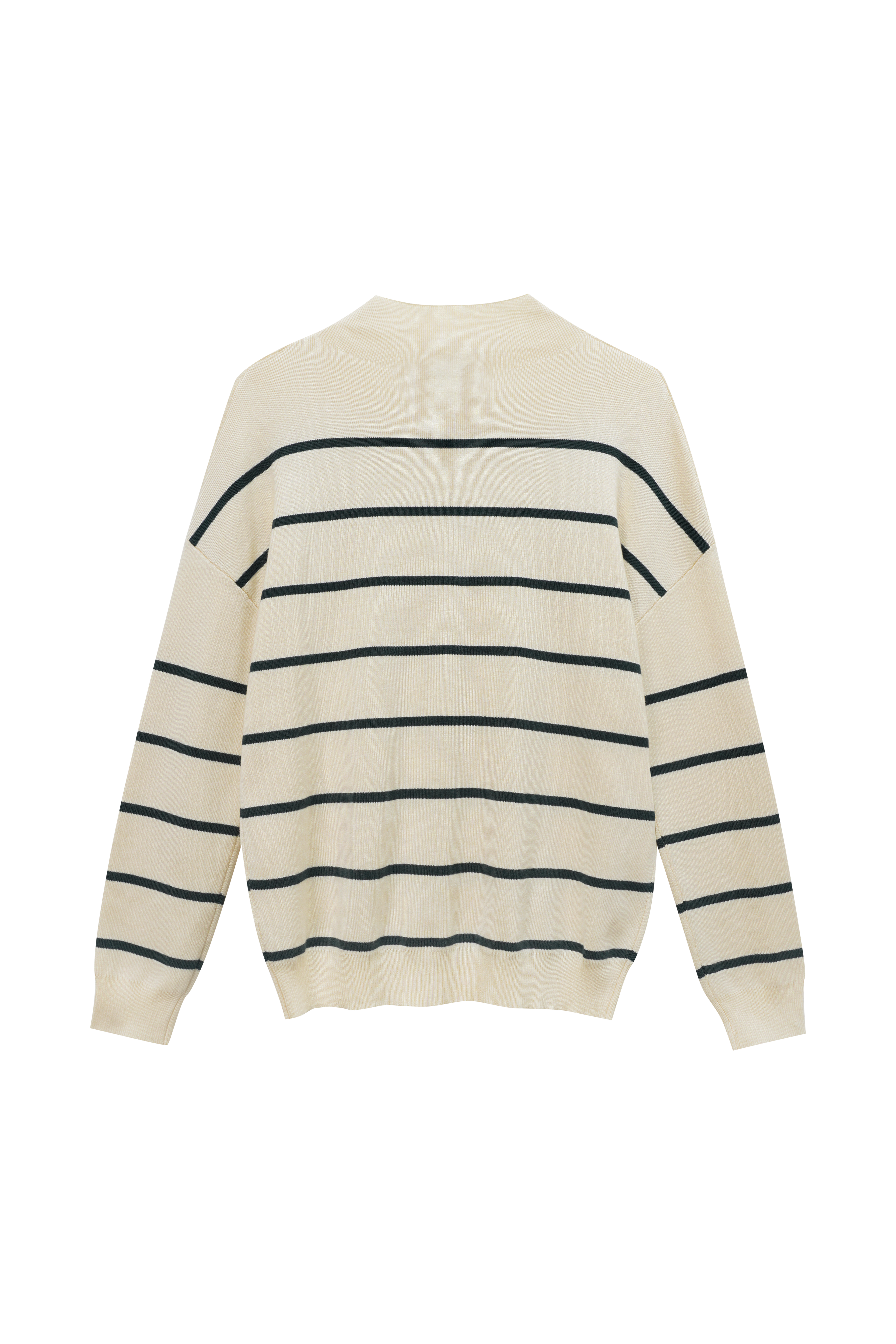 Mock Neck Thin Knit Sweater-Cream/Green