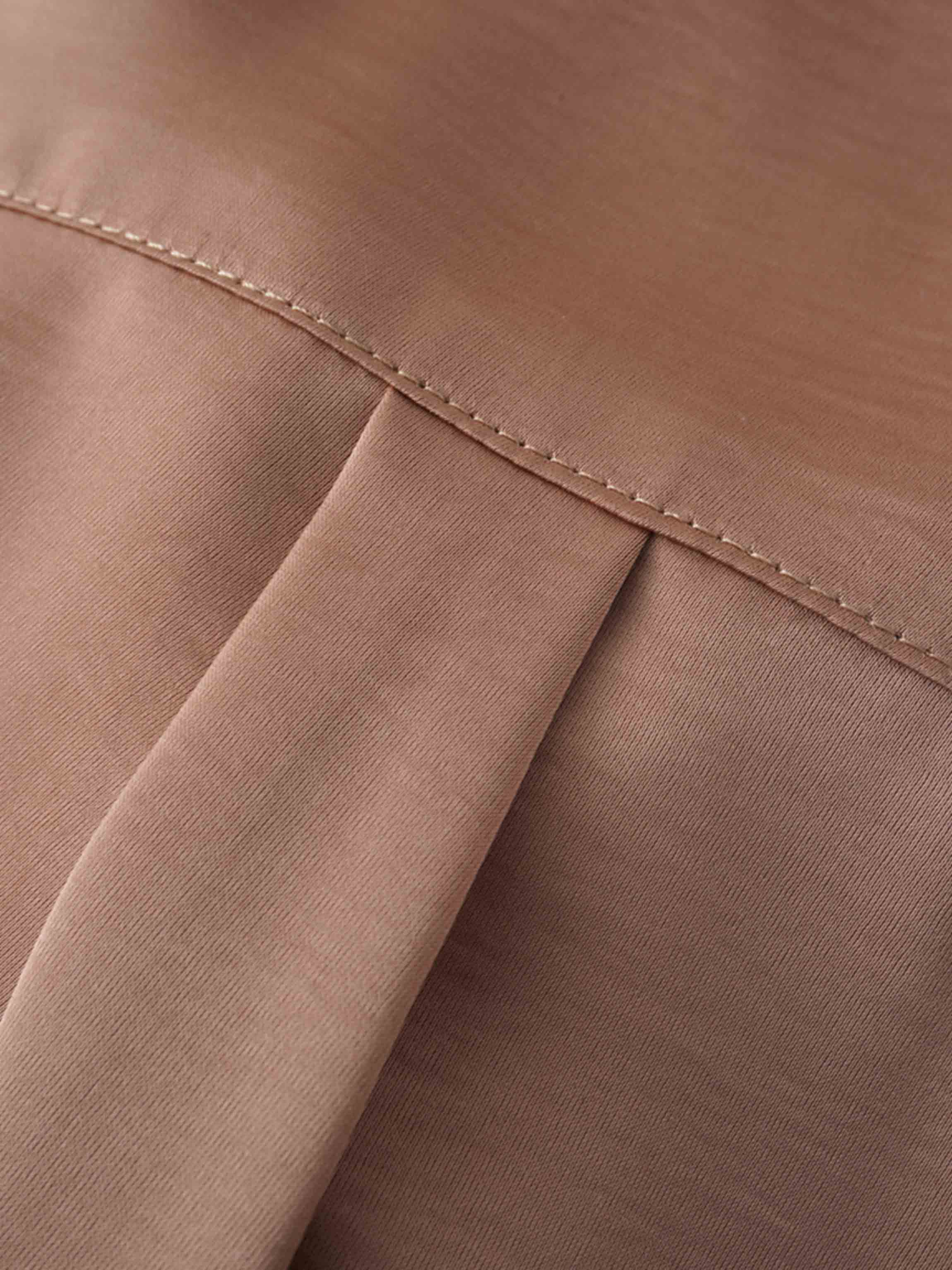 High/Low Faux Satin Crossover Top-Taupe