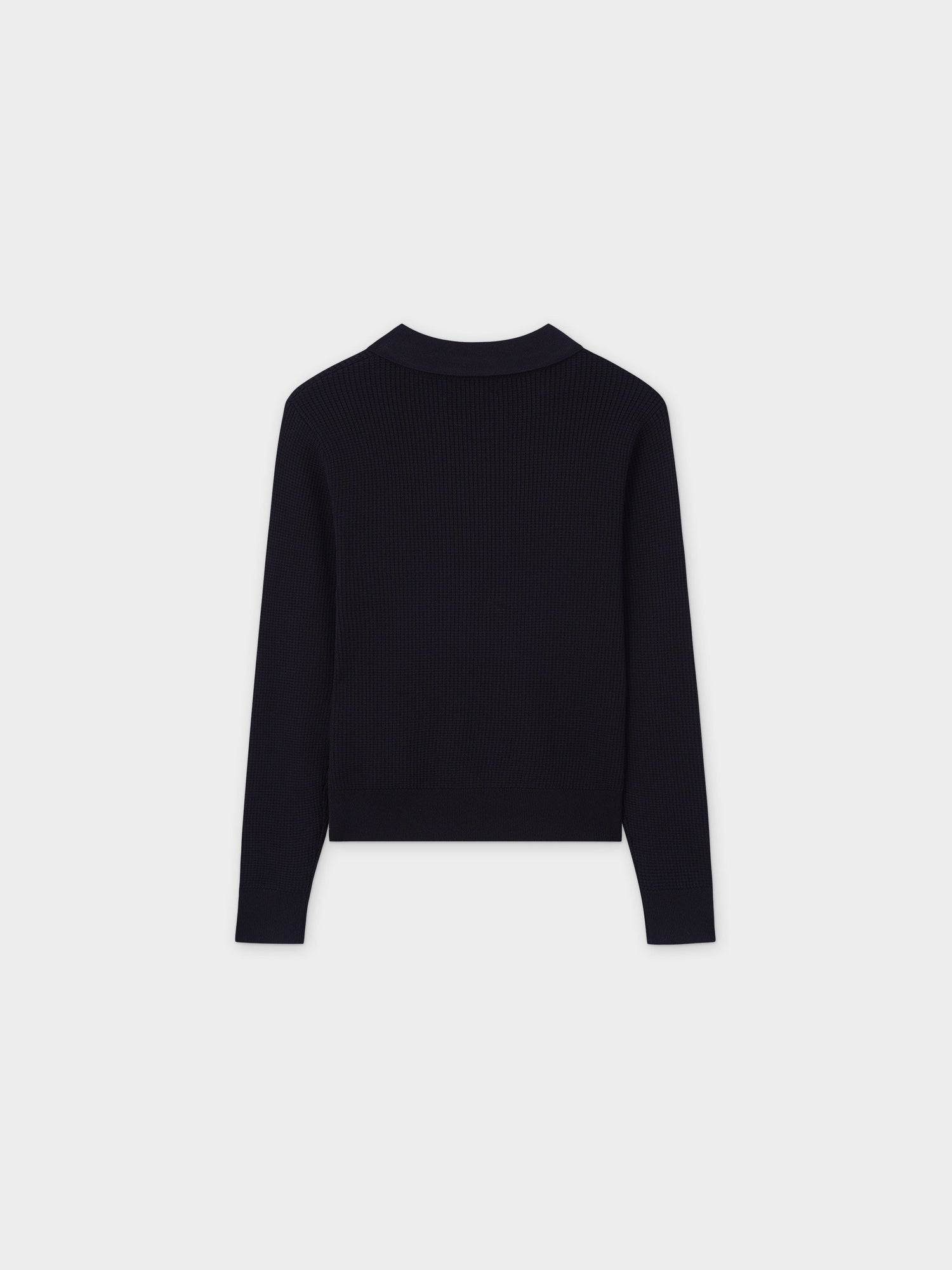 Waffle Collared Sweater-Black