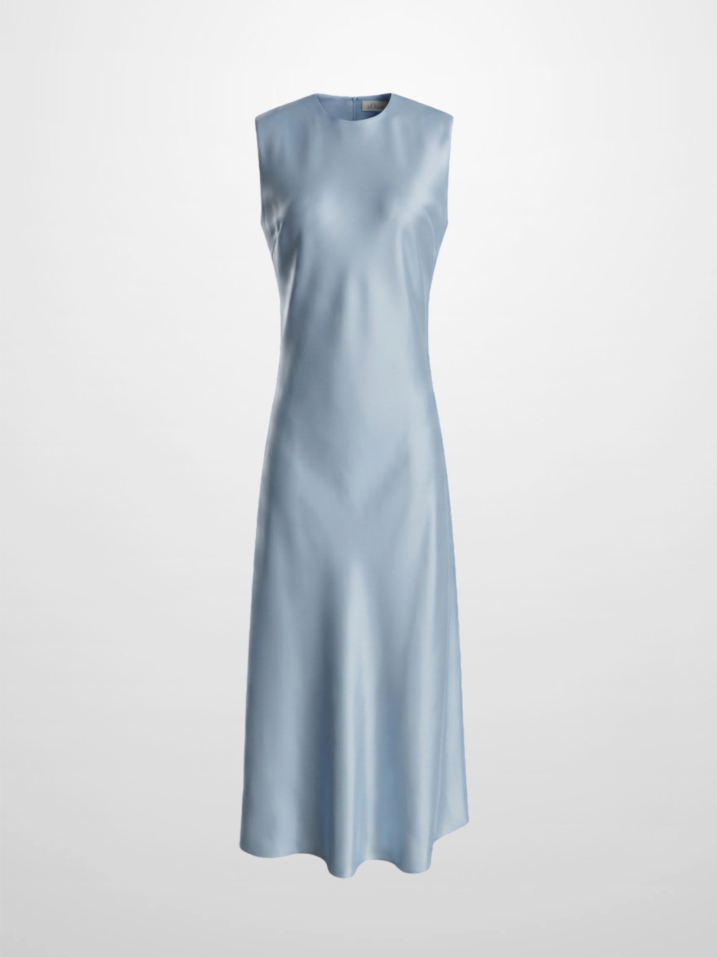 Faux Satin Crew Neck Slip Dress-Light Blue