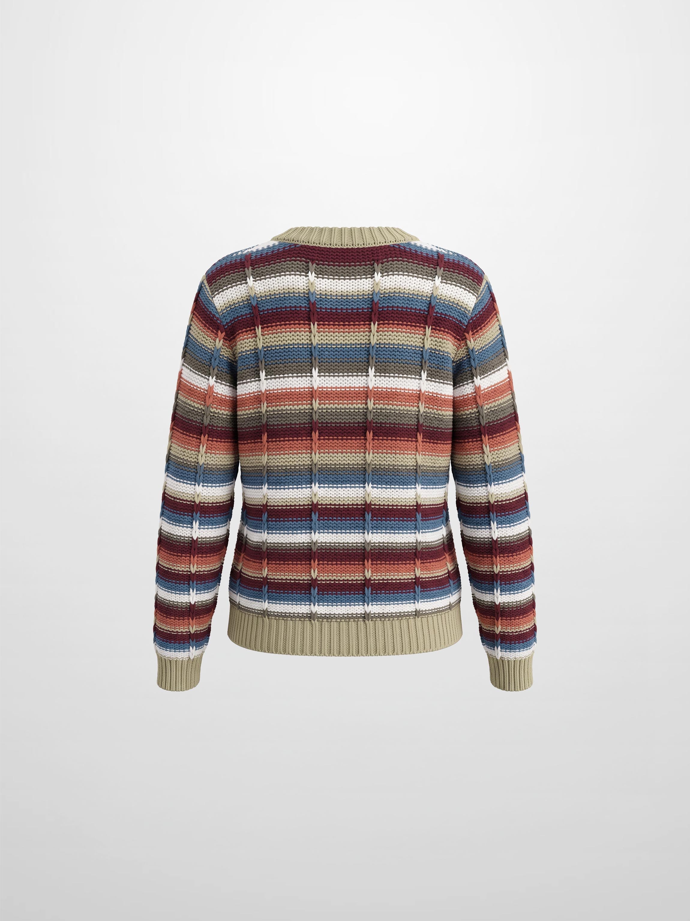 Overstitch Detail Striped Sweater - Multi Color