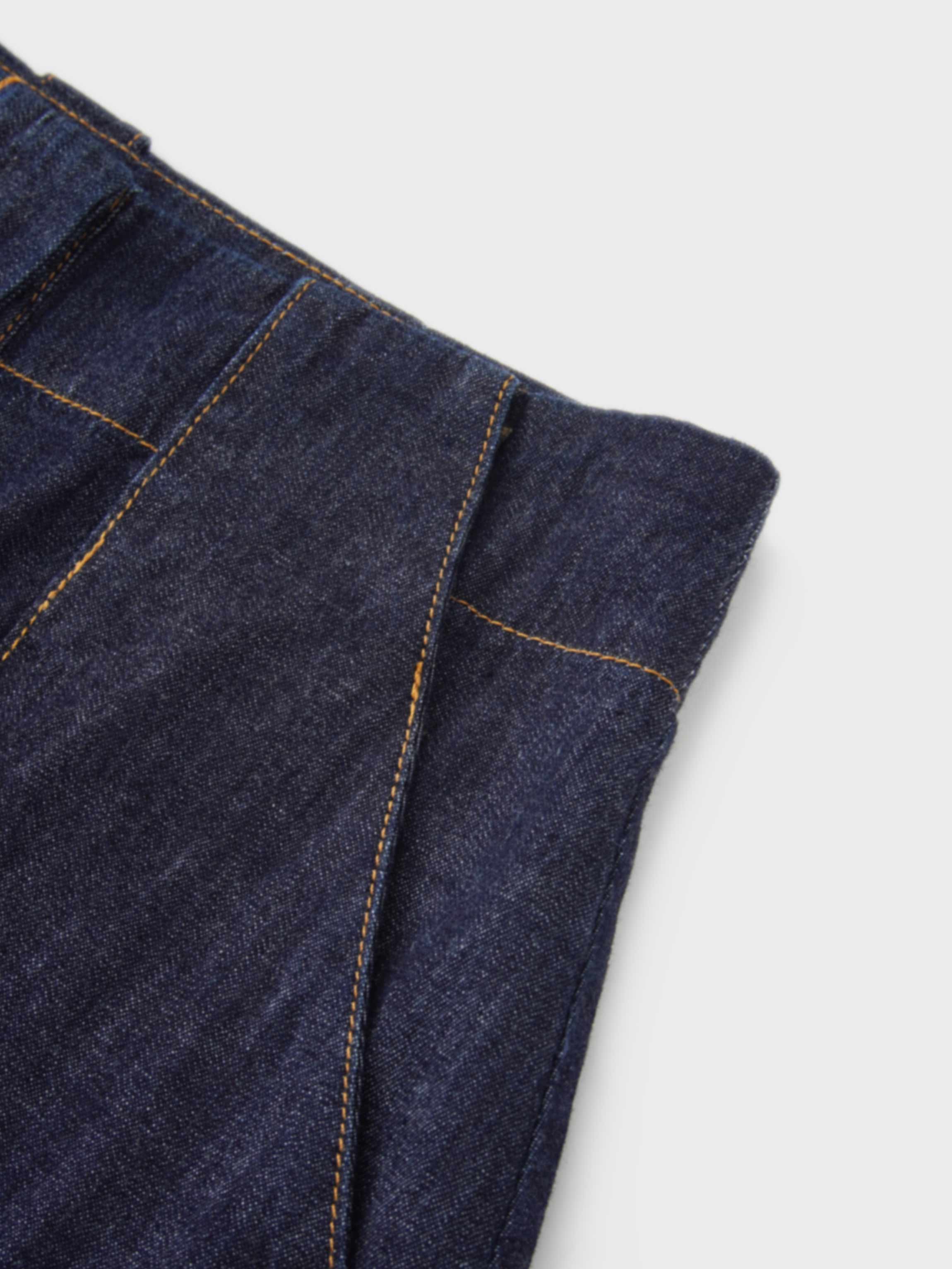 Front Panel Pocket Lightweight Denim Skirt-Dark Blue