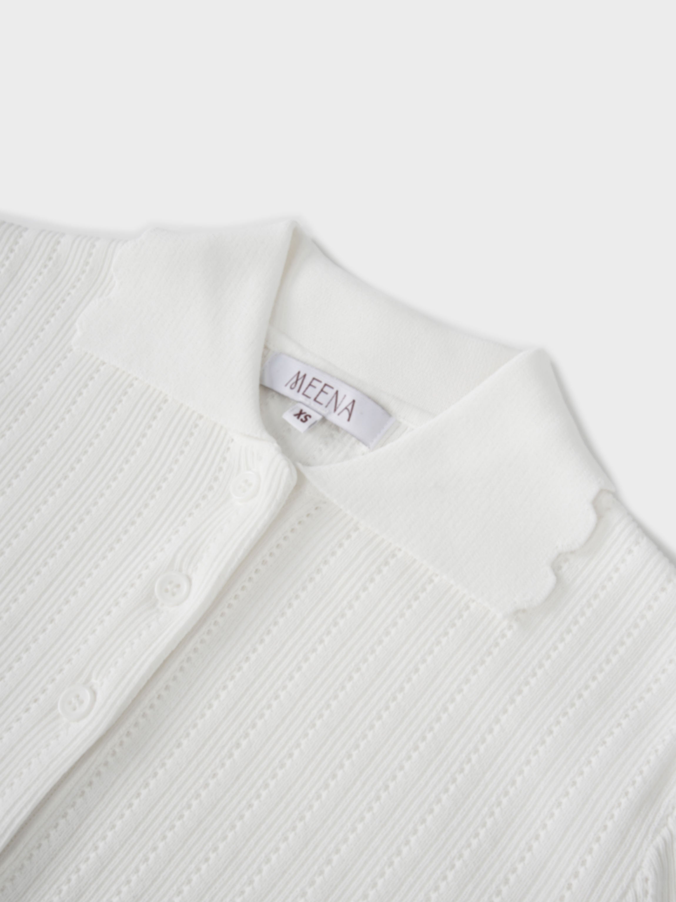 Wide Band Pointelle Sweater-White