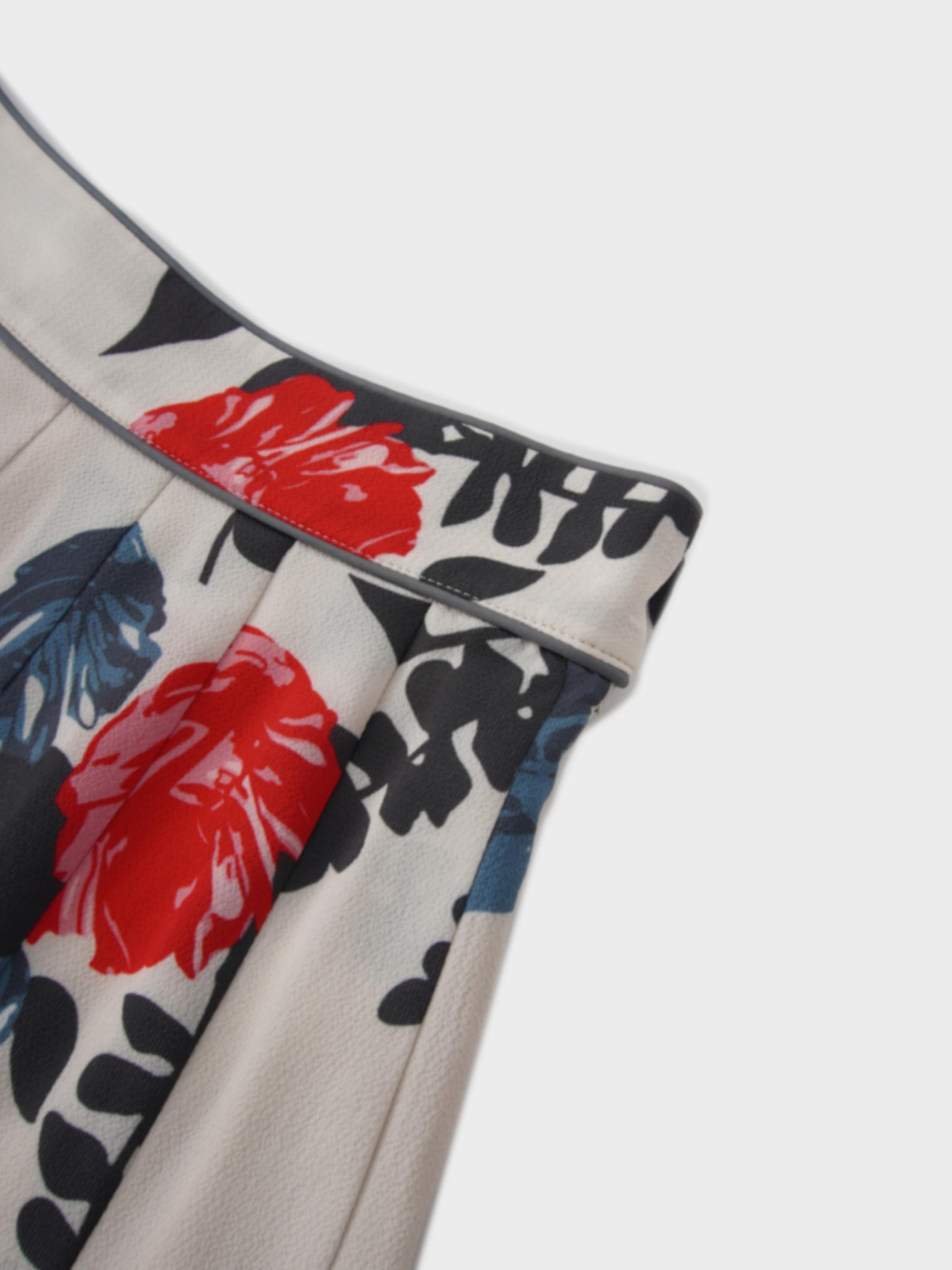 Printed Stitched Pleated Skirt-Floral