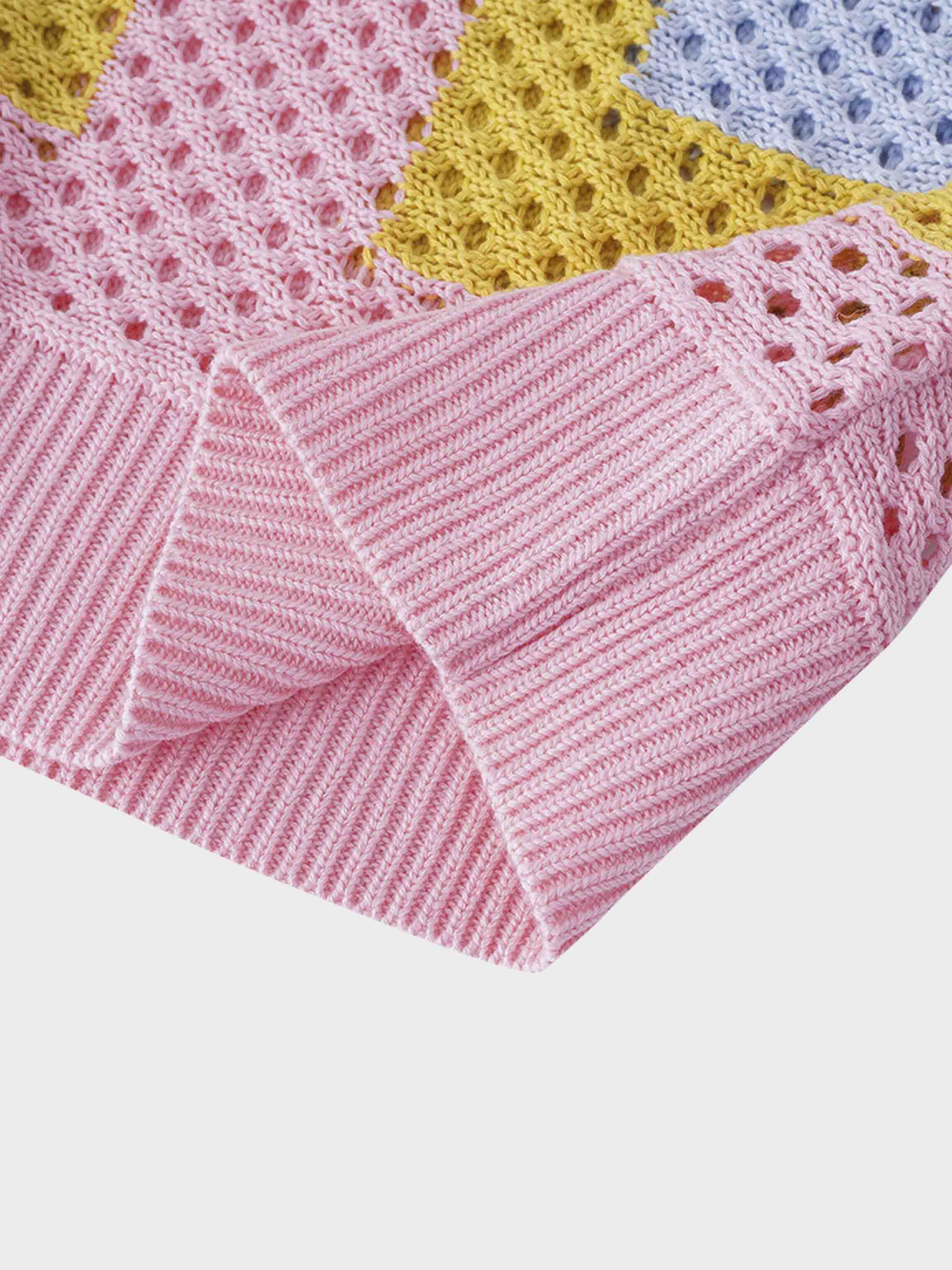 Mesh Striped Polo Sweater-Pink