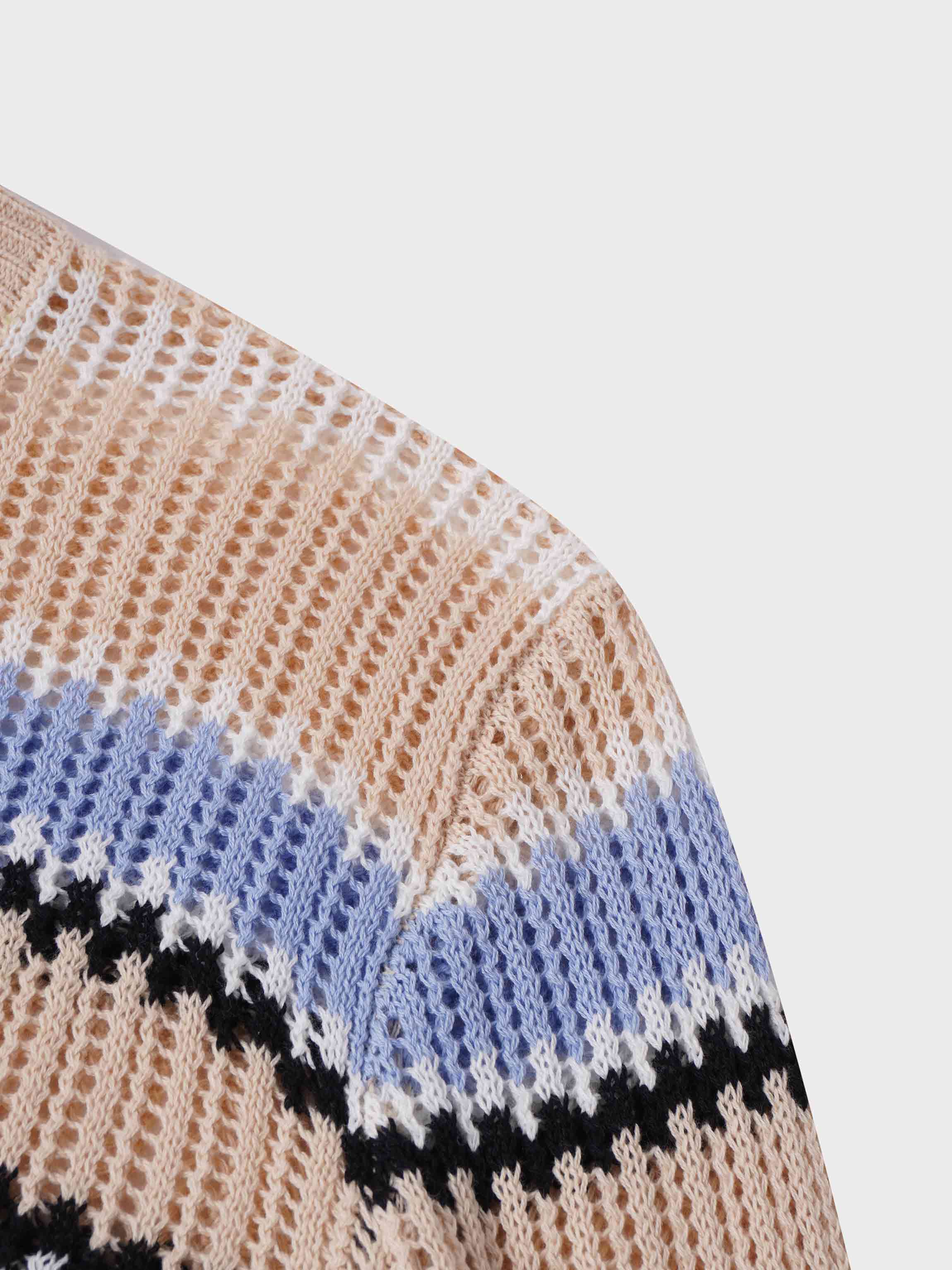 Mesh Striped Sweater-Tan/Light Blue
