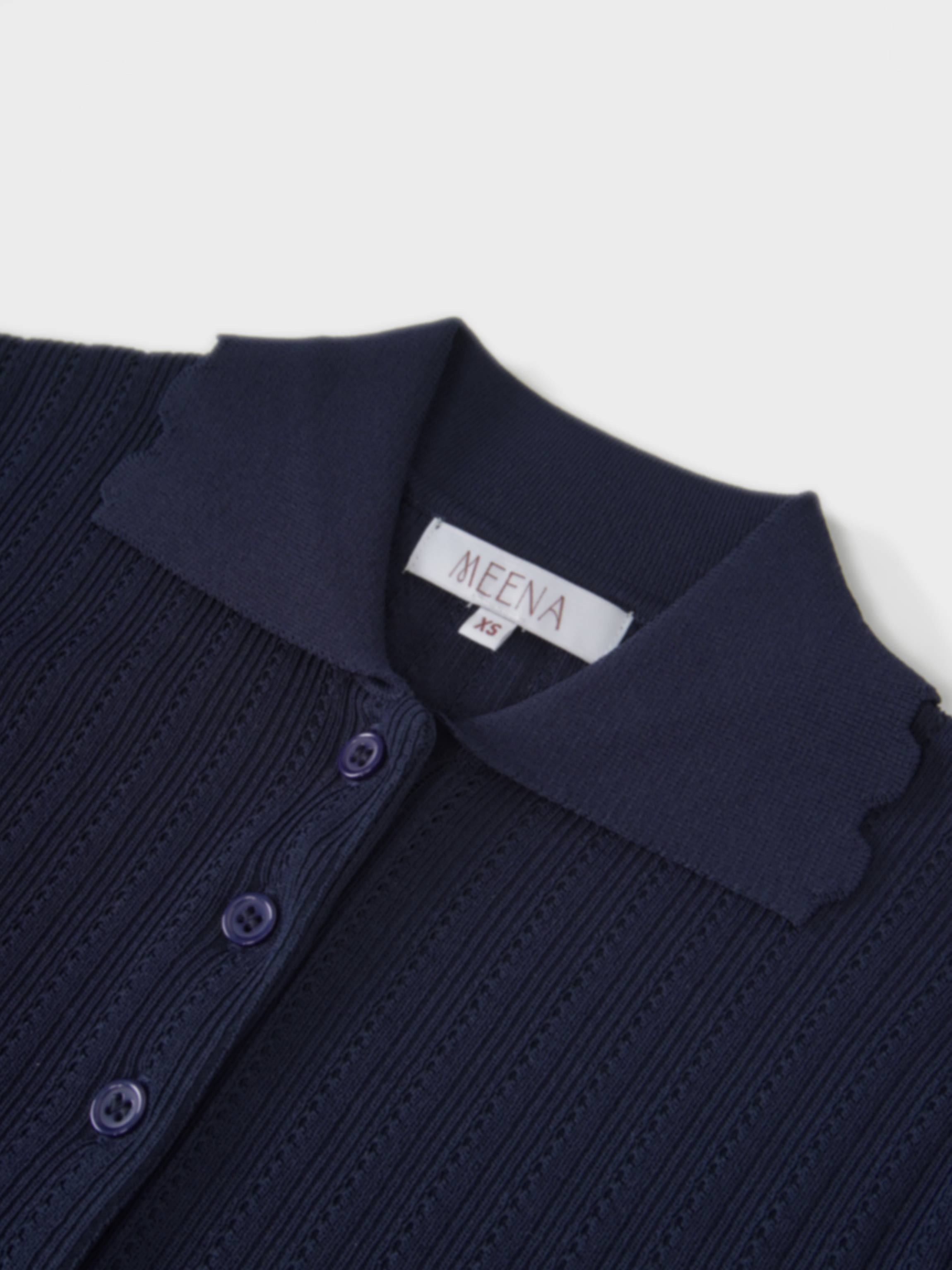 Wide Band Pointelle Sweater-Navy