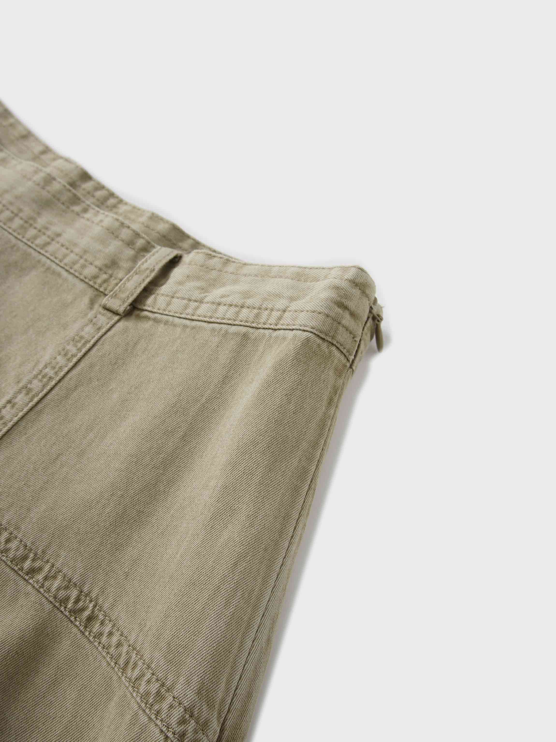 Denim Yoke Circle Skirt-Washed Khaki