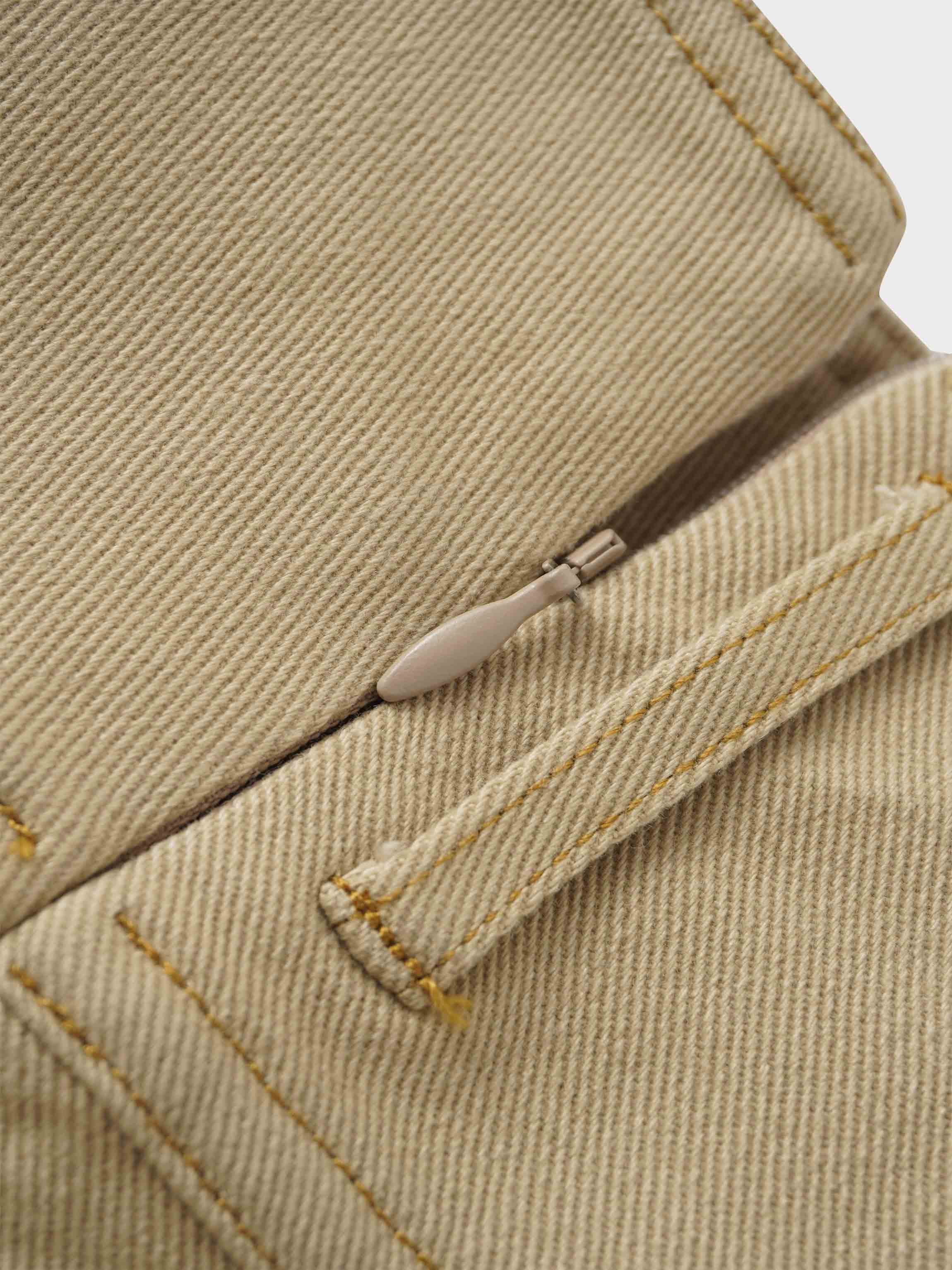 Stitched Tiered Belted Denim Skirt-Khaki