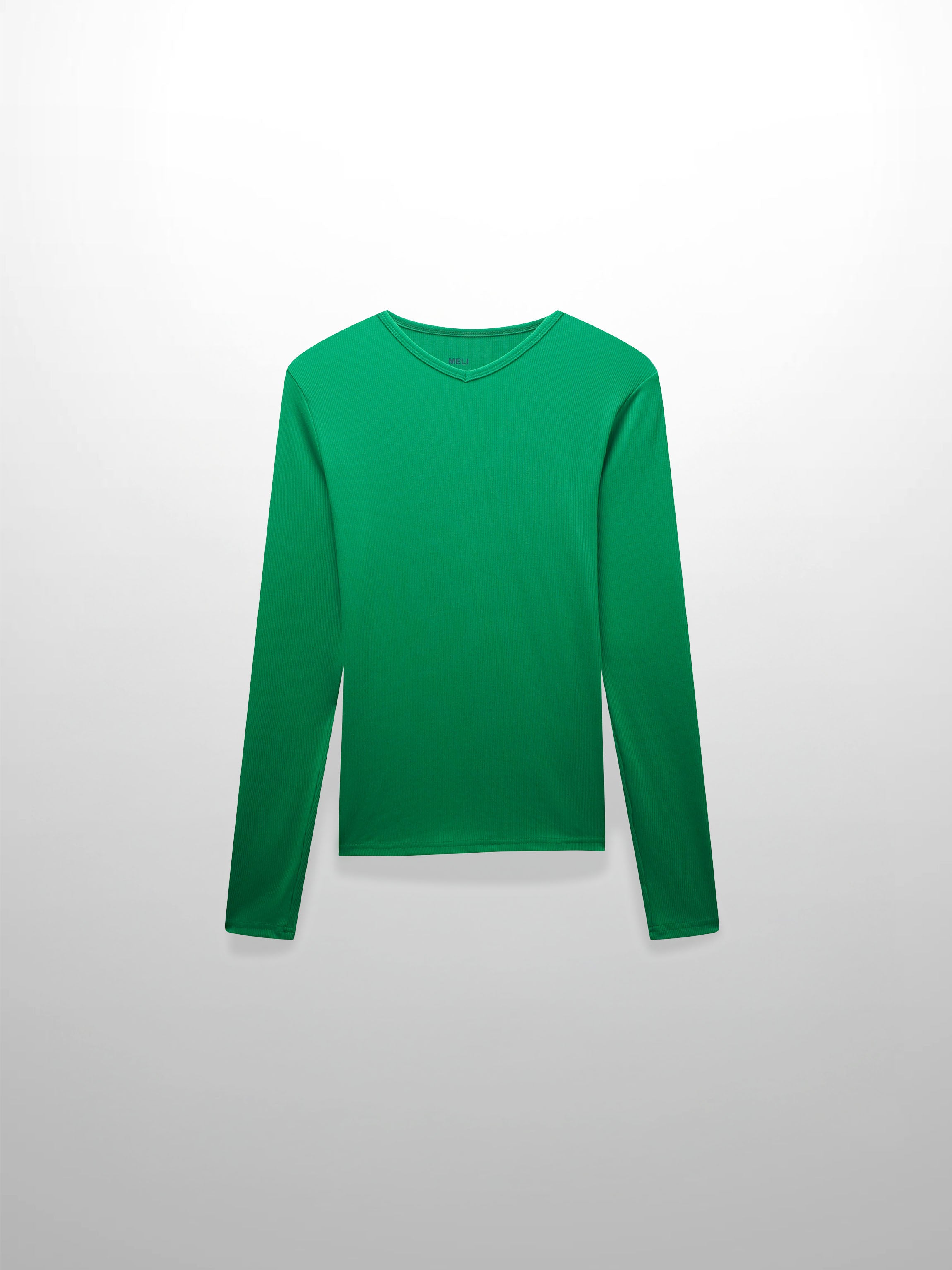 RIBBED HIGH V TEE LS-KELLEY GREEN