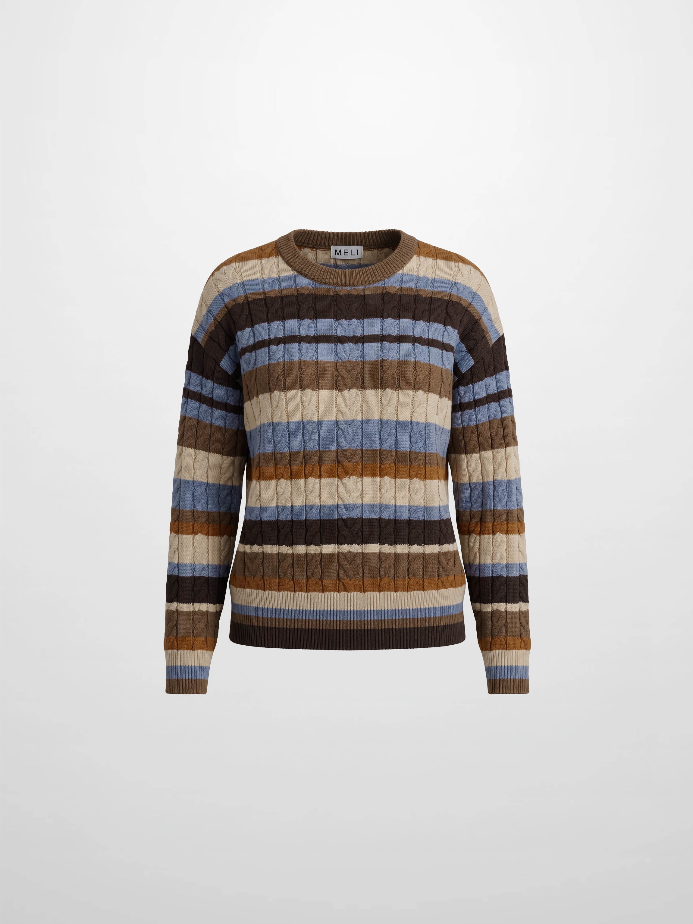 Cable Striped Sweater - Brown