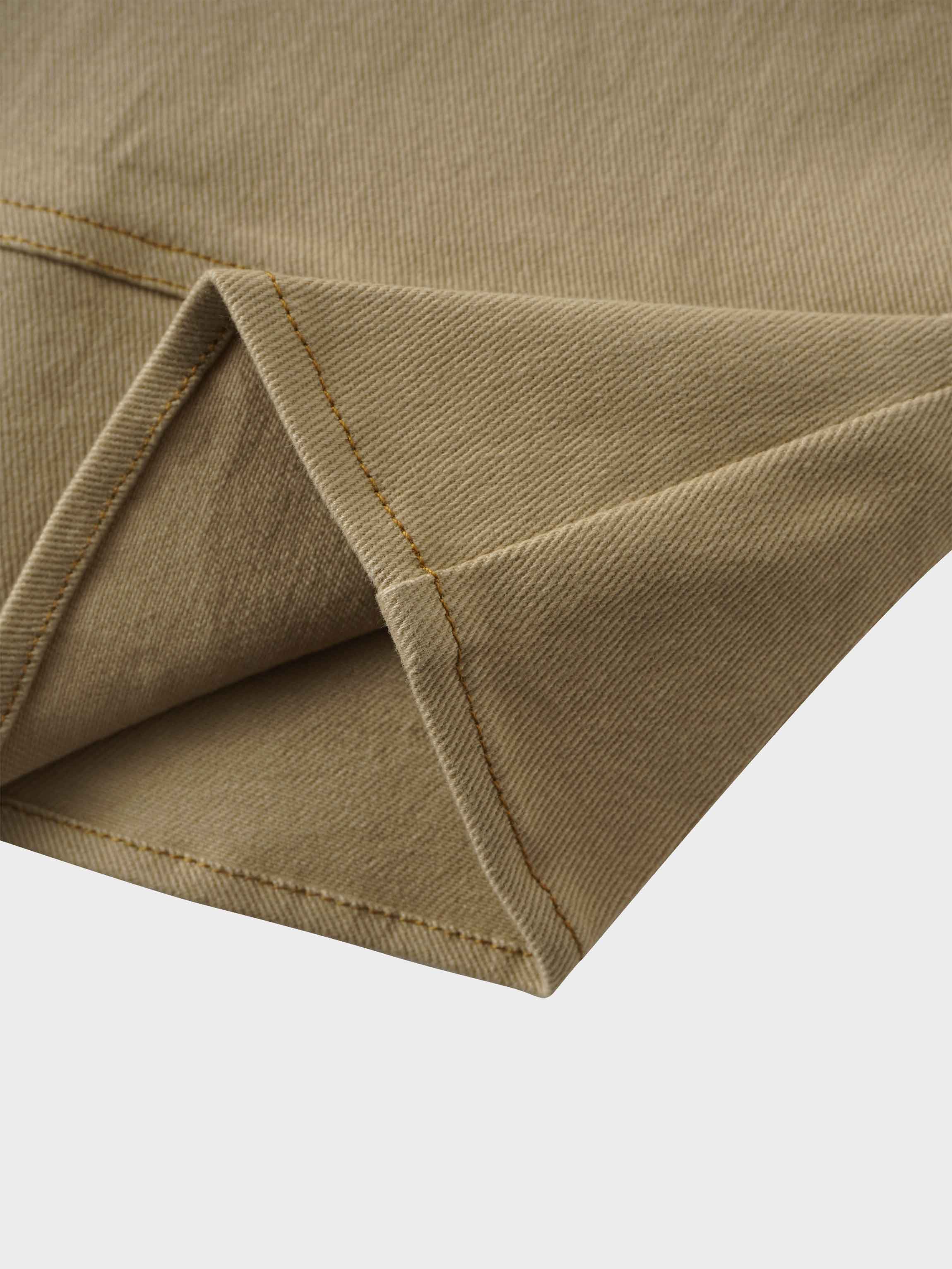 Stitched Tiered Belted Denim Skirt-Khaki