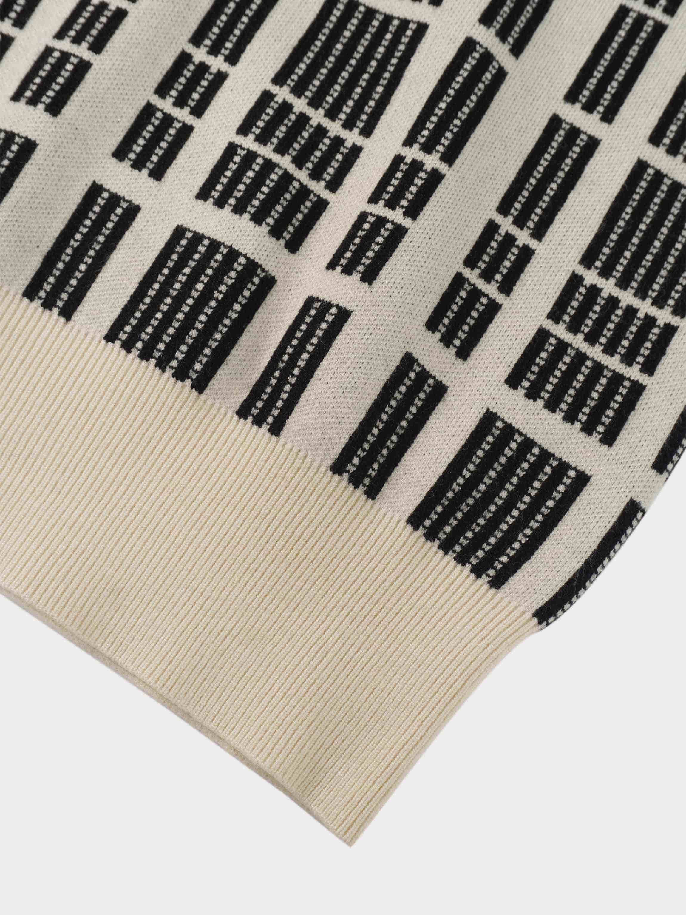 Half Zip Shawl Collar Sweater-Cream/Black