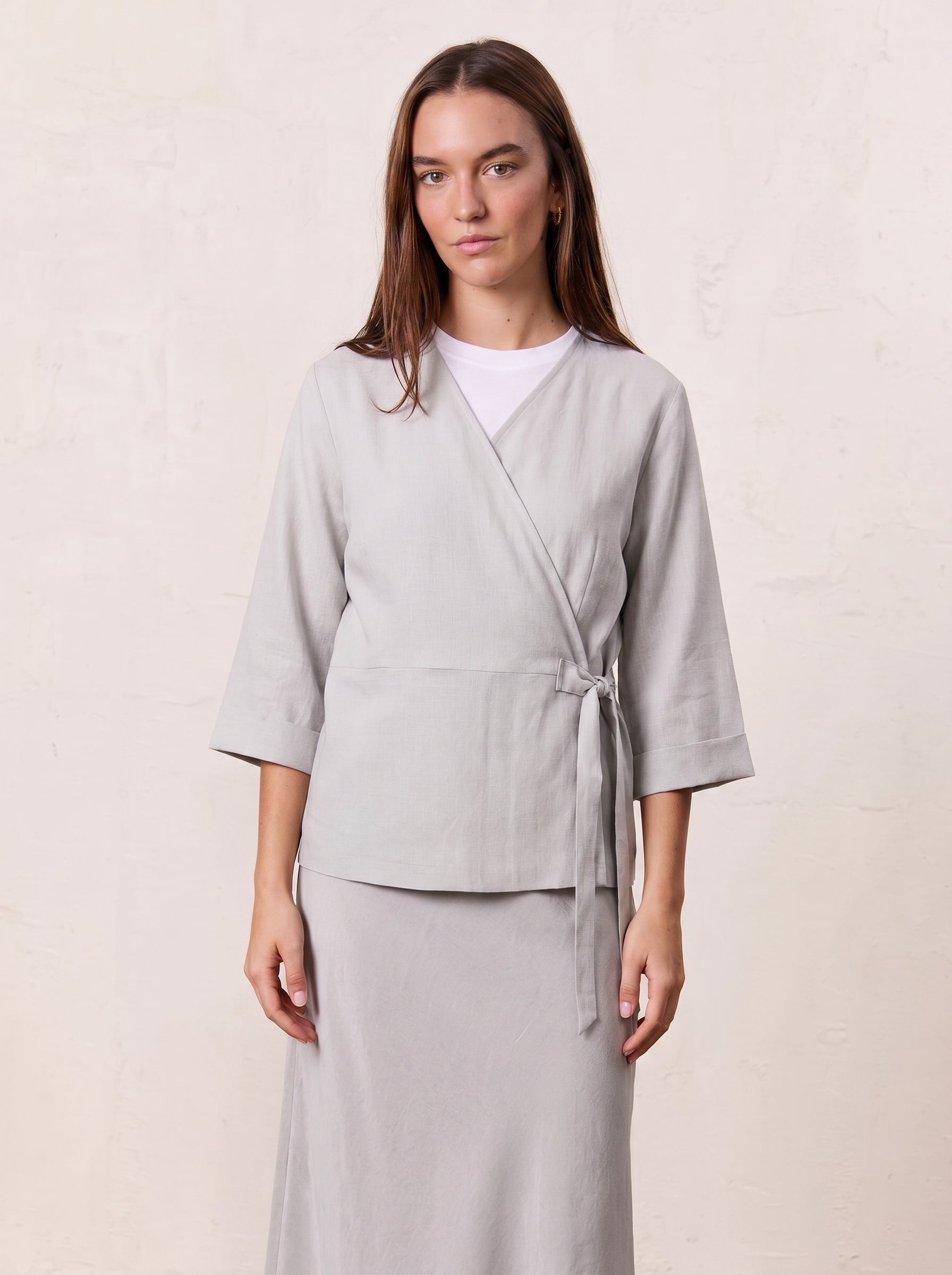 Crossover Linen Top-Grey