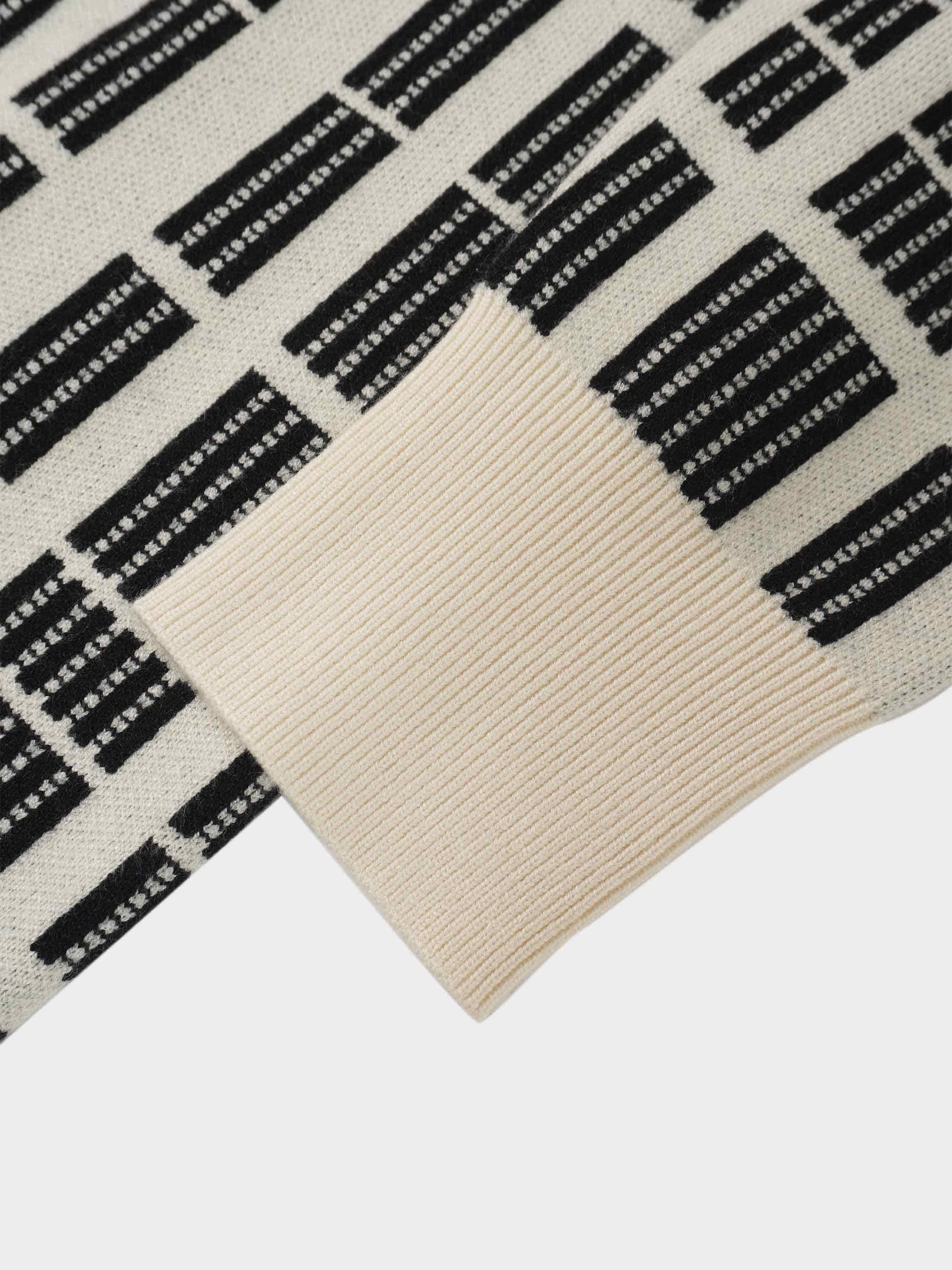Half Zip Shawl Collar Sweater-Cream/Black