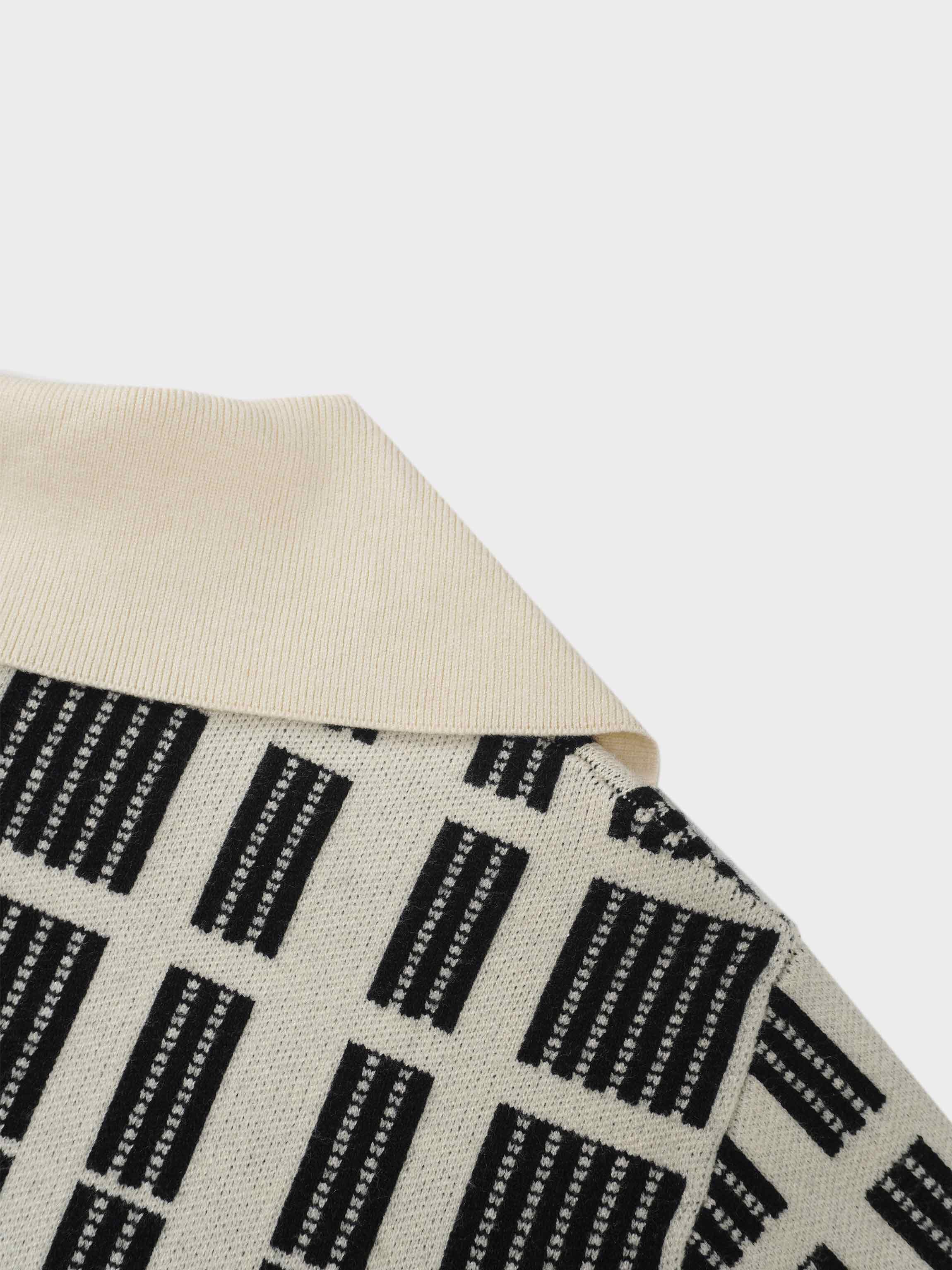 Half Zip Shawl Collar Sweater-Cream/Black
