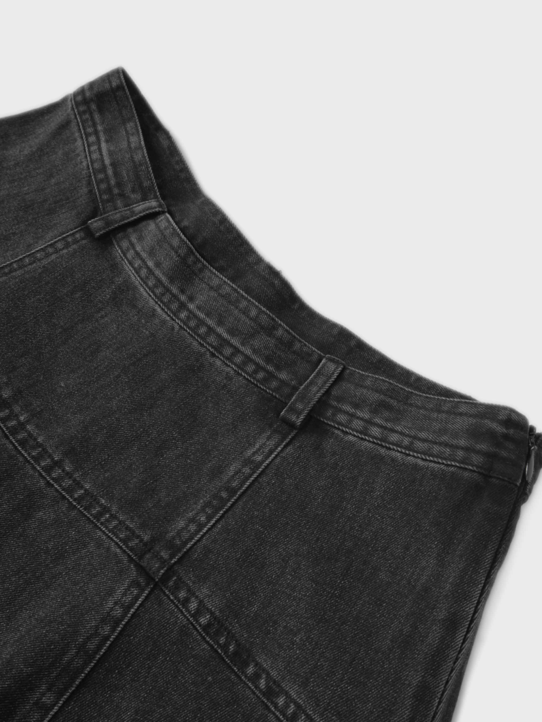 Denim Yoke Circle Skirt-Black