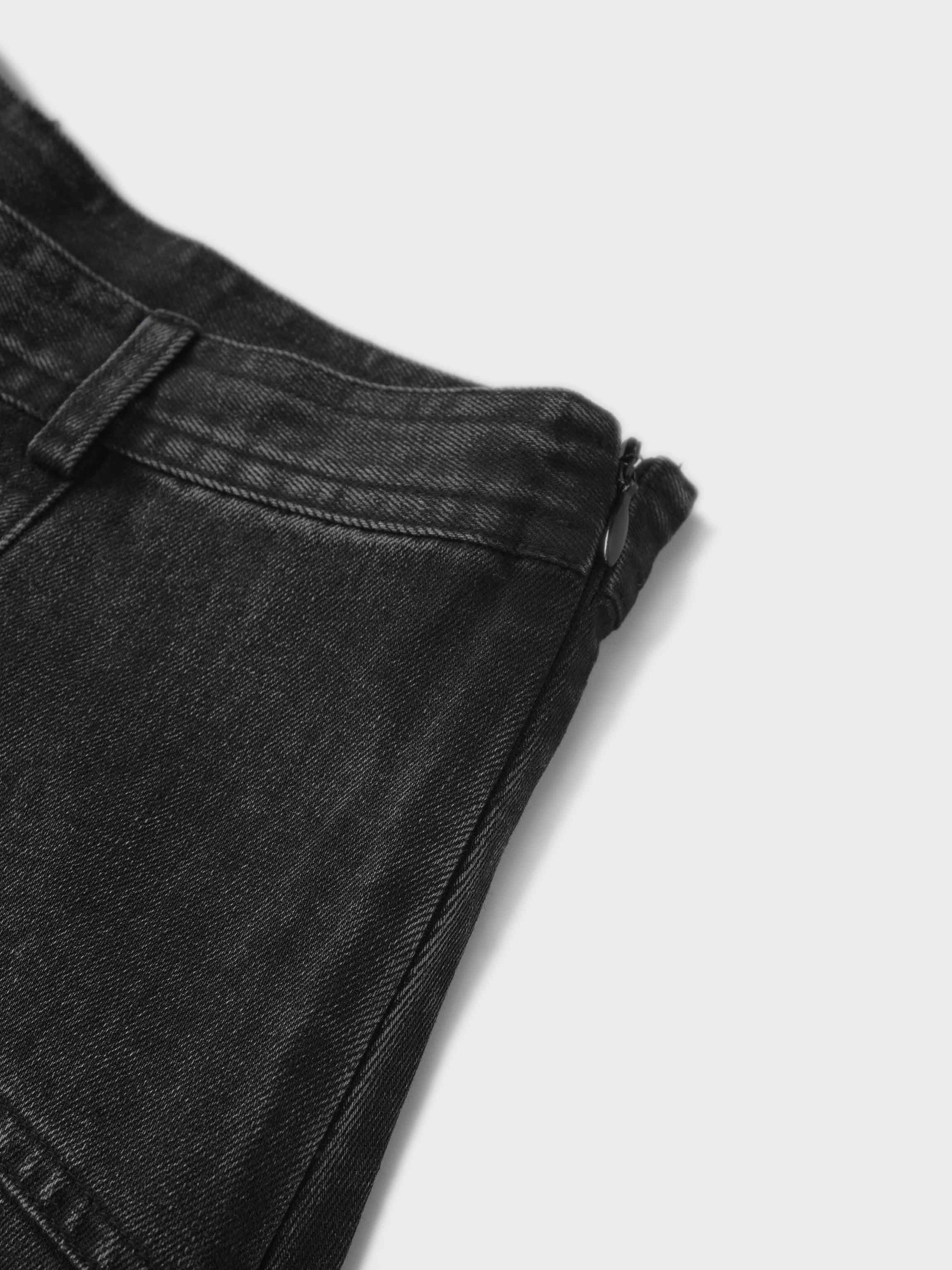 Denim Yoke Circle Skirt-Black