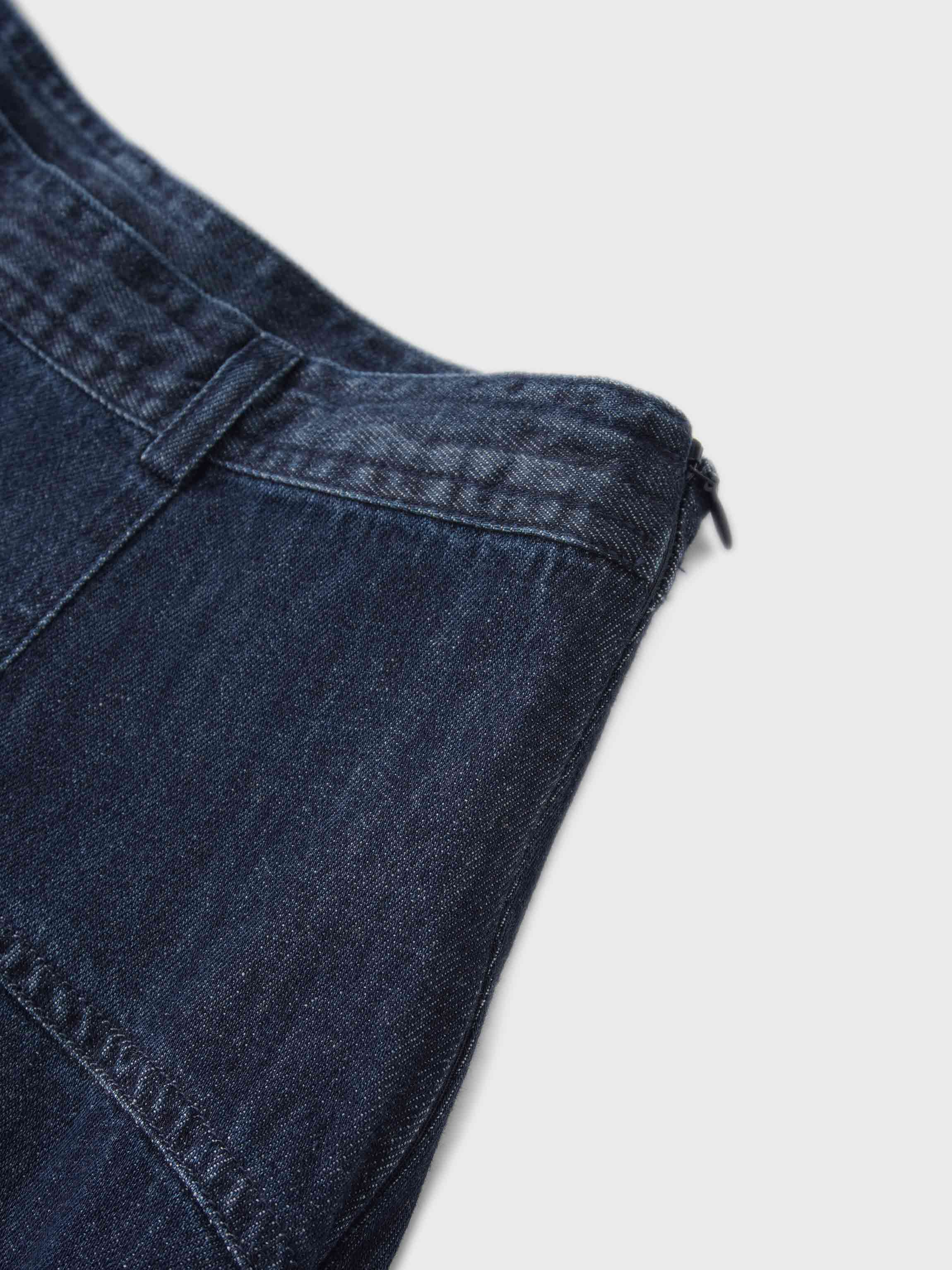 Denim Yoke Circle Skirt-Blue