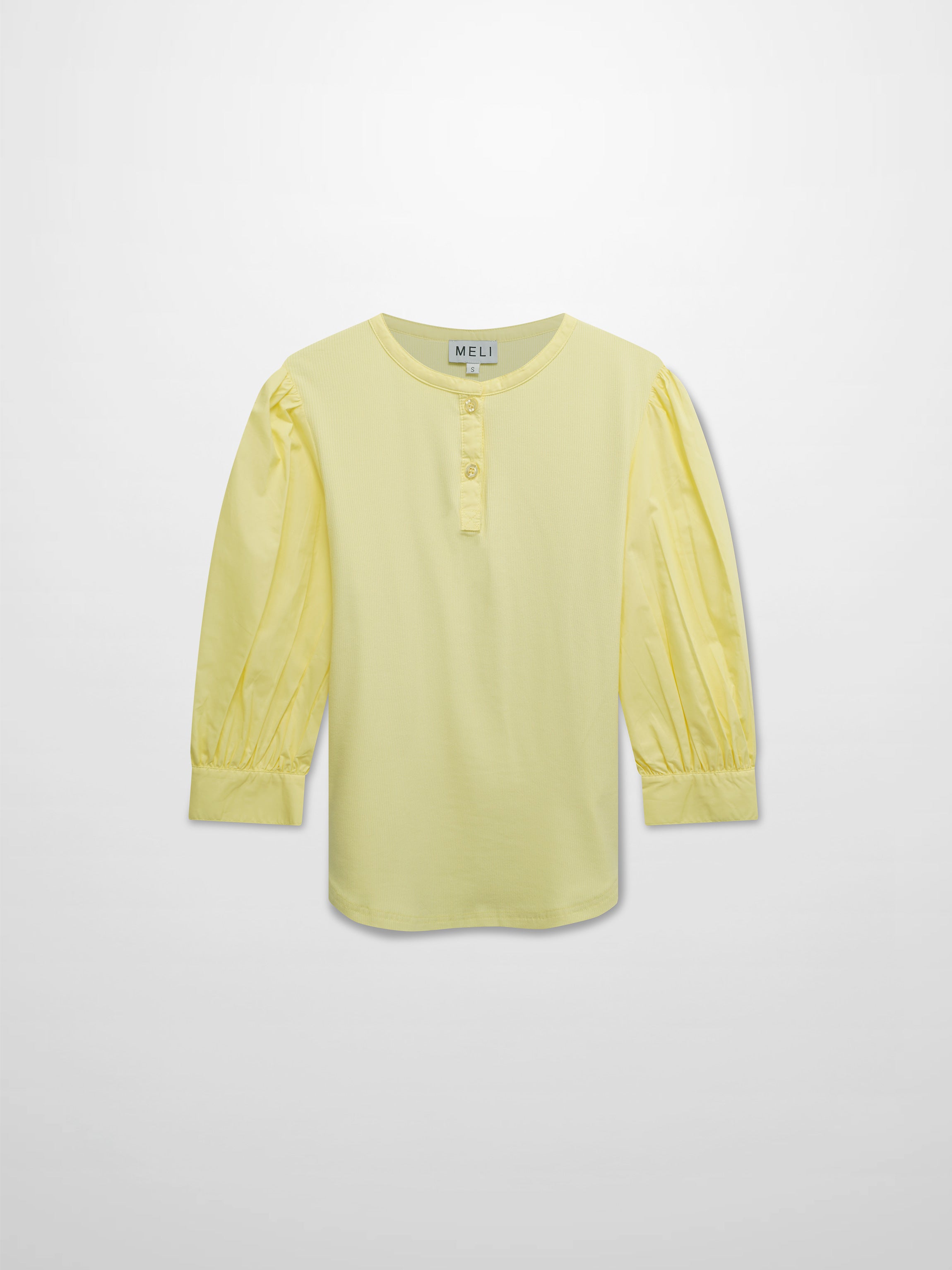 Puff Sleeve Ribbed T-Shirt-Pale Yellow